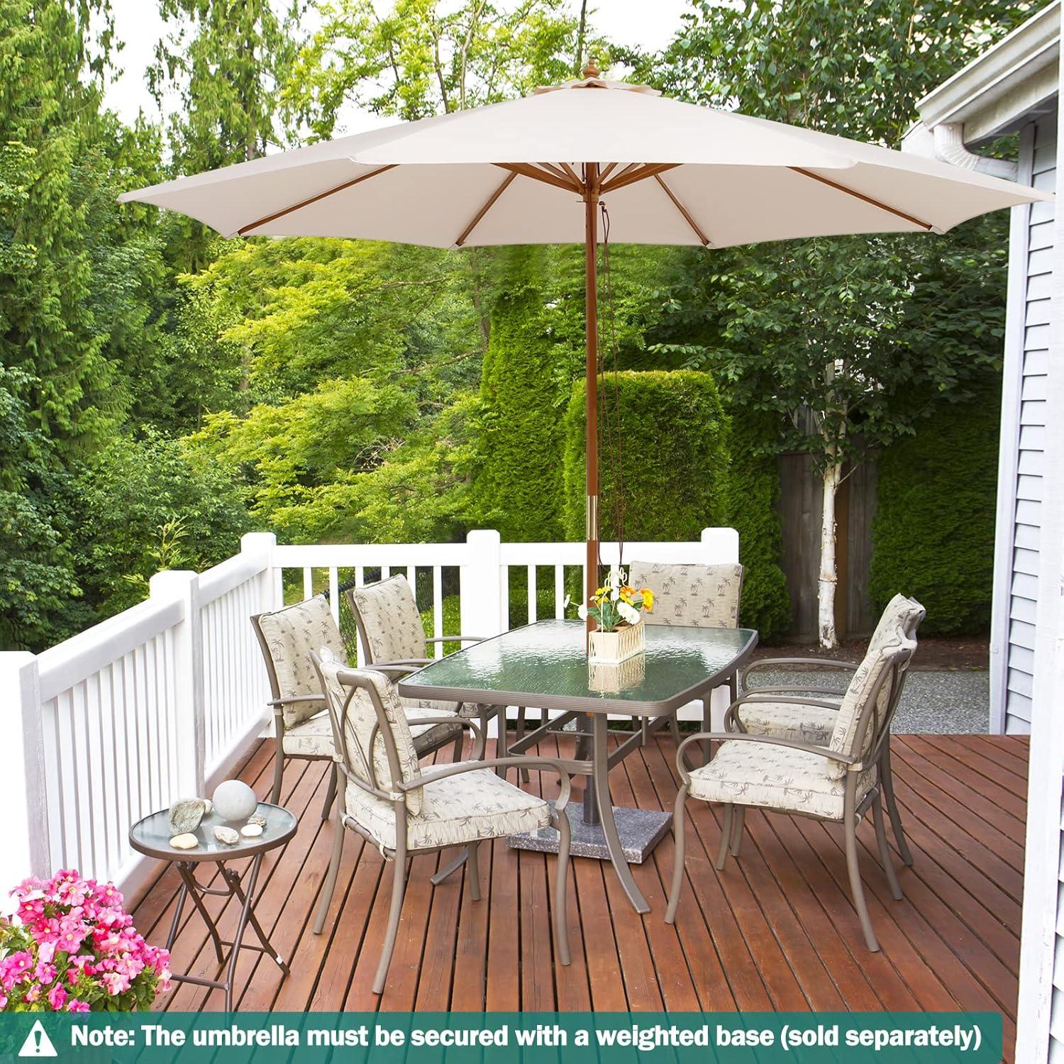 image:imageGiantex 10FT Patio Umbrella Outdoor Table Market Umbrella with 8 Bamboo Ribs Pulley Lift and Ventilation Hole Outdoor Sunshade Umbrella for Poolside Backyard BeachBeige