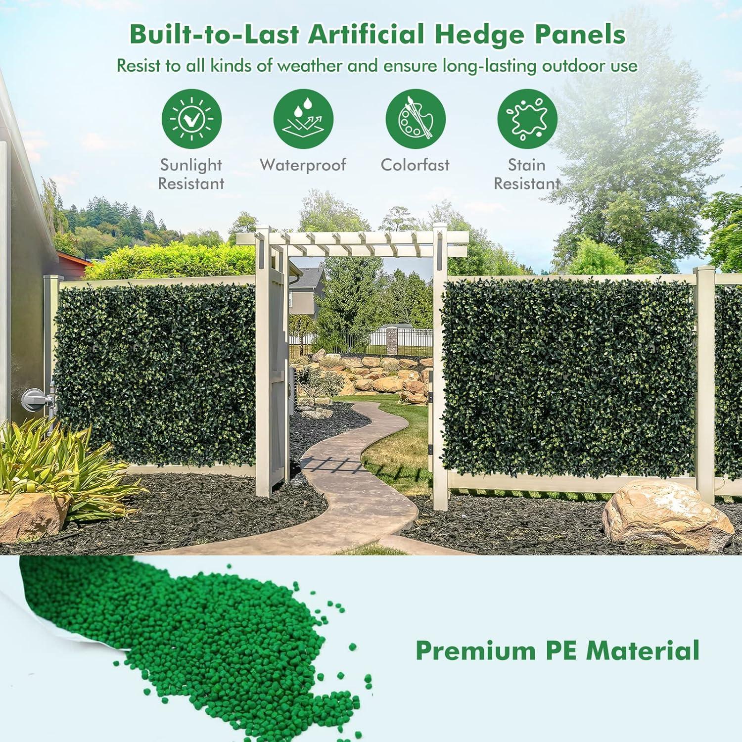 image:imageGiantex 12PCS 20x20inch Artificial Boxwood Panels 333 Square Feet Faux Greenery Wall Privacy Hedge Screen for Wedding Decorations Fence Backdrop Outdoor Patio Garden Topiary Hedge Protective ScreenGreen Peanut Leaves