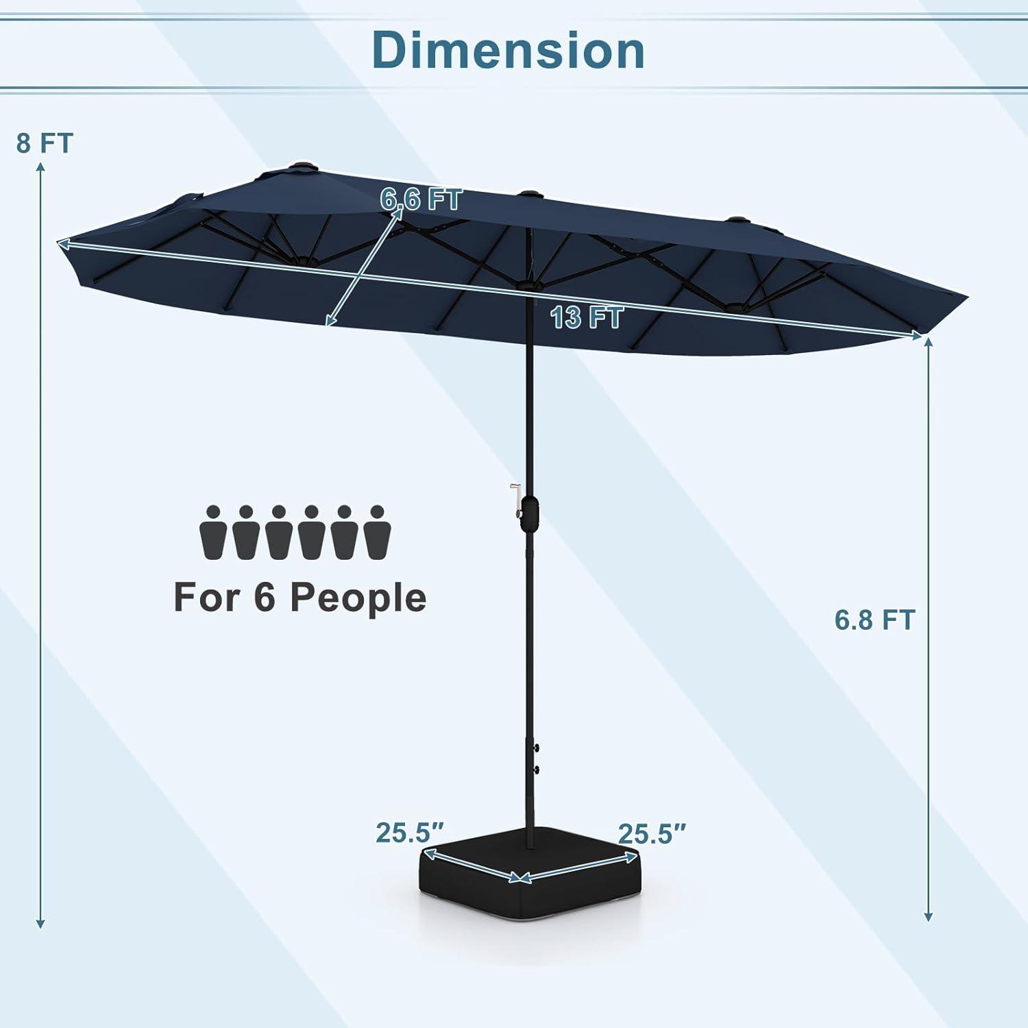 image:imageGiantex 13ft Large Patio Umbrella with Base DoubleSided Outdoor Umbrella with Crank Handle Umbrella Base Stand with 2 Sandbags 12 Metal Ribs Market Umbrellas for Garden Poolside DeckNavy