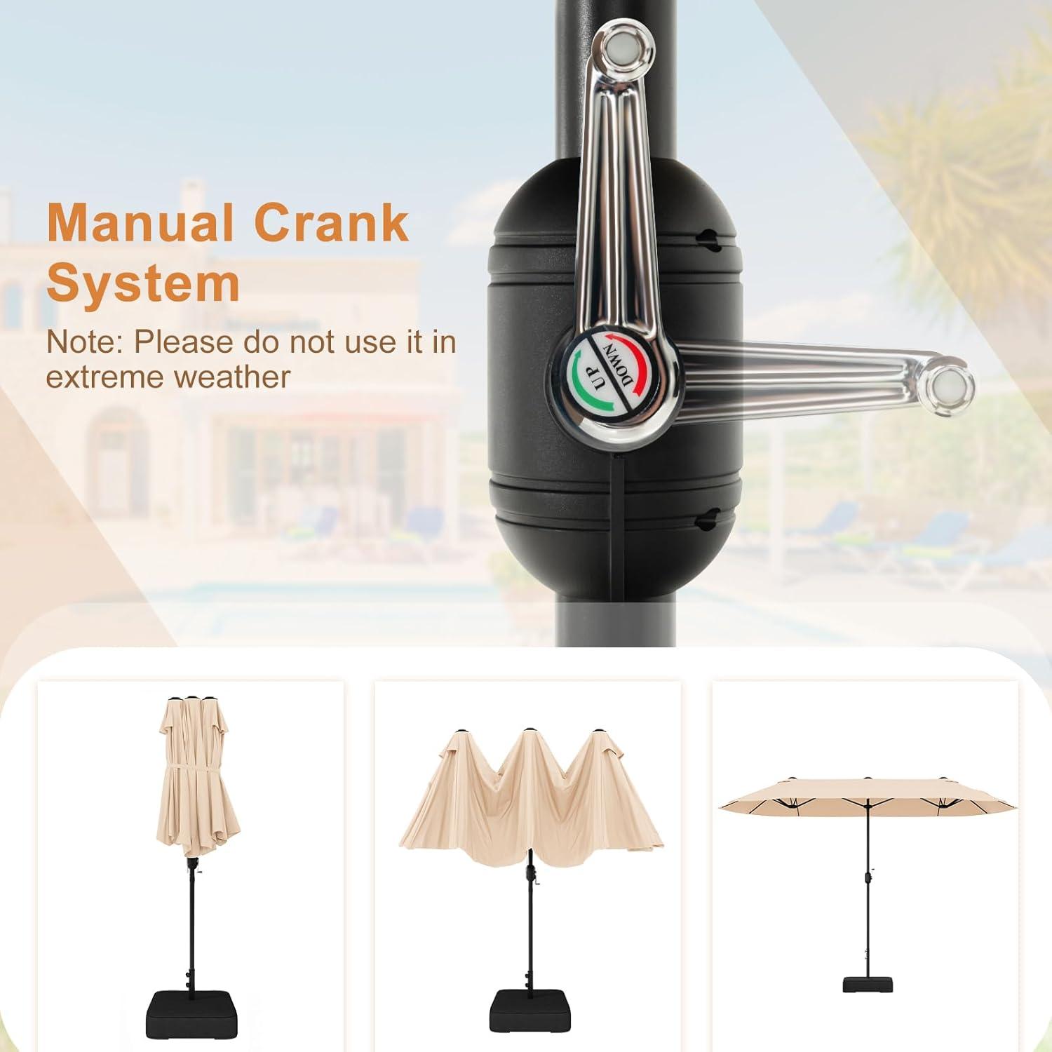 image:imageGiantex 13ft Large Patio Umbrella with Base DoubleSided Outdoor Umbrella with Crank Handle Umbrella Base Stand with 2 Sandbags 12 Metal Ribs Market Umbrellas for Garden Poolside DeckBeige
