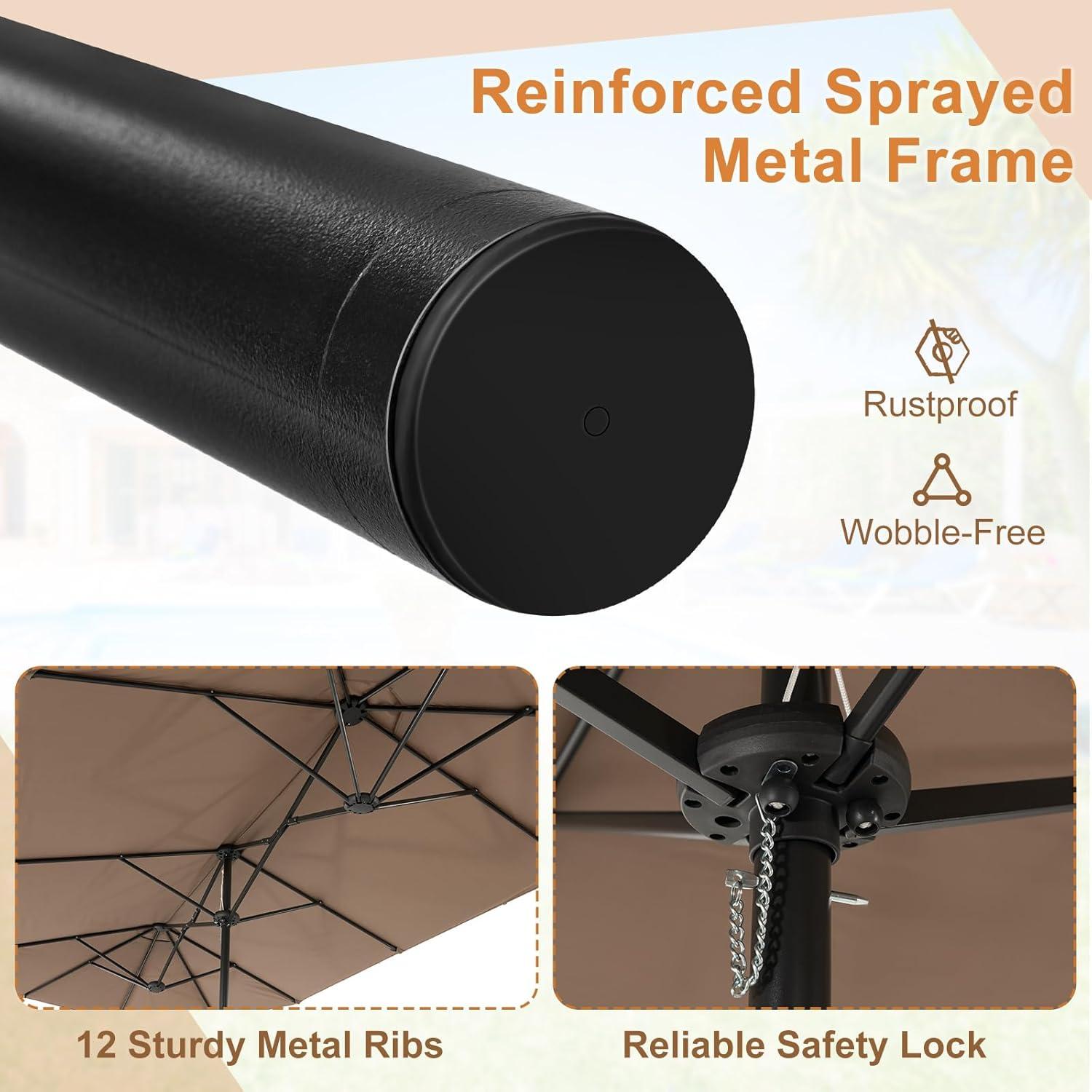 image:imageGiantex 13ft Large Patio Umbrella with Base DoubleSided Outdoor Umbrella with Crank Handle Umbrella Base Stand with 2 Sandbags 12 Metal Ribs Market Umbrellas for Garden Poolside DeckTan
