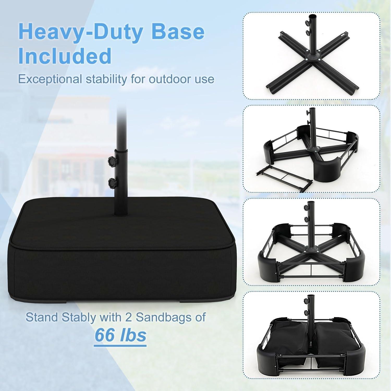 image:imageGiantex 13ft Large Patio Umbrella with Base DoubleSided Outdoor Umbrella with Crank Handle Umbrella Base Stand with 2 Sandbags 12 Metal Ribs Market Umbrellas for Garden Poolside DeckNavy