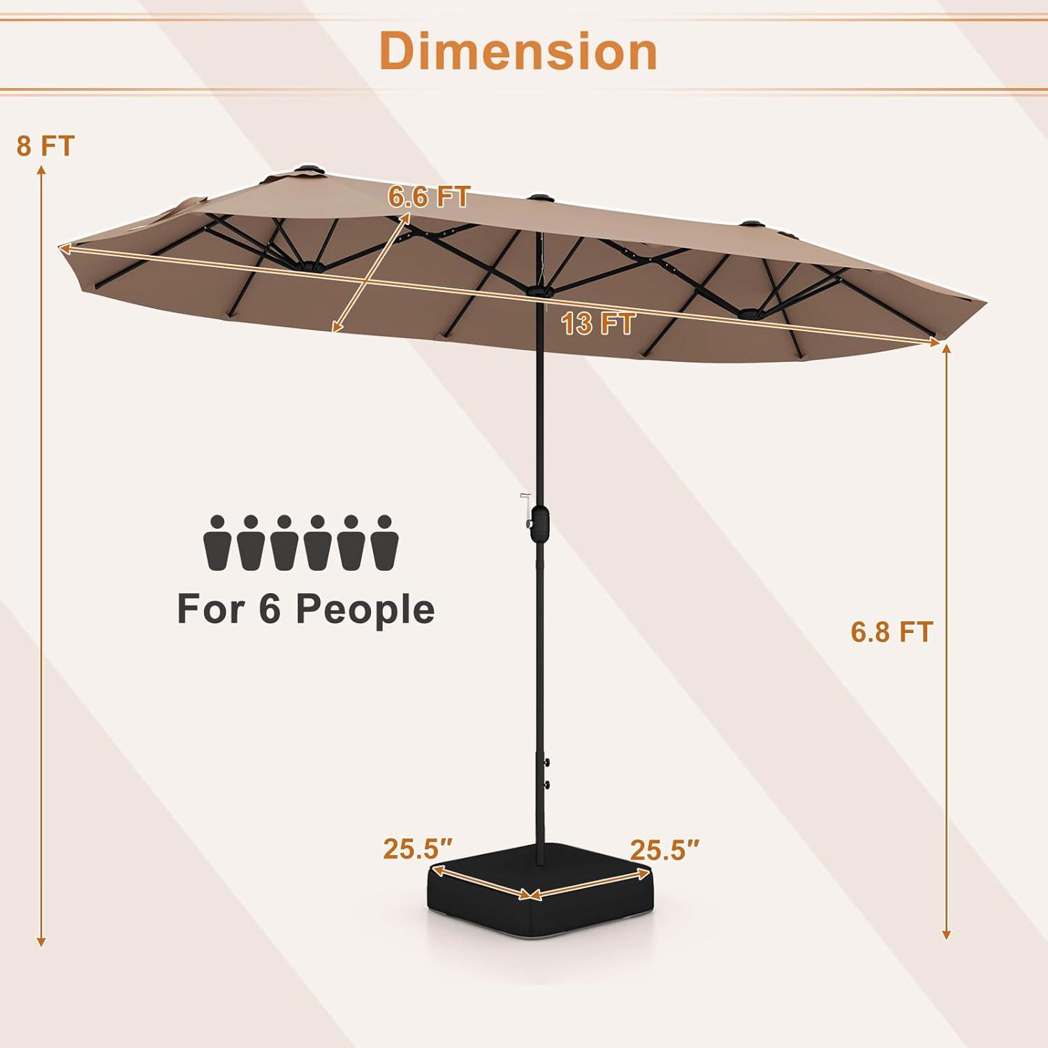 image:imageGiantex 13ft Large Patio Umbrella with Base DoubleSided Outdoor Umbrella with Crank Handle Umbrella Base Stand with 2 Sandbags 12 Metal Ribs Market Umbrellas for Garden Poolside DeckTan
