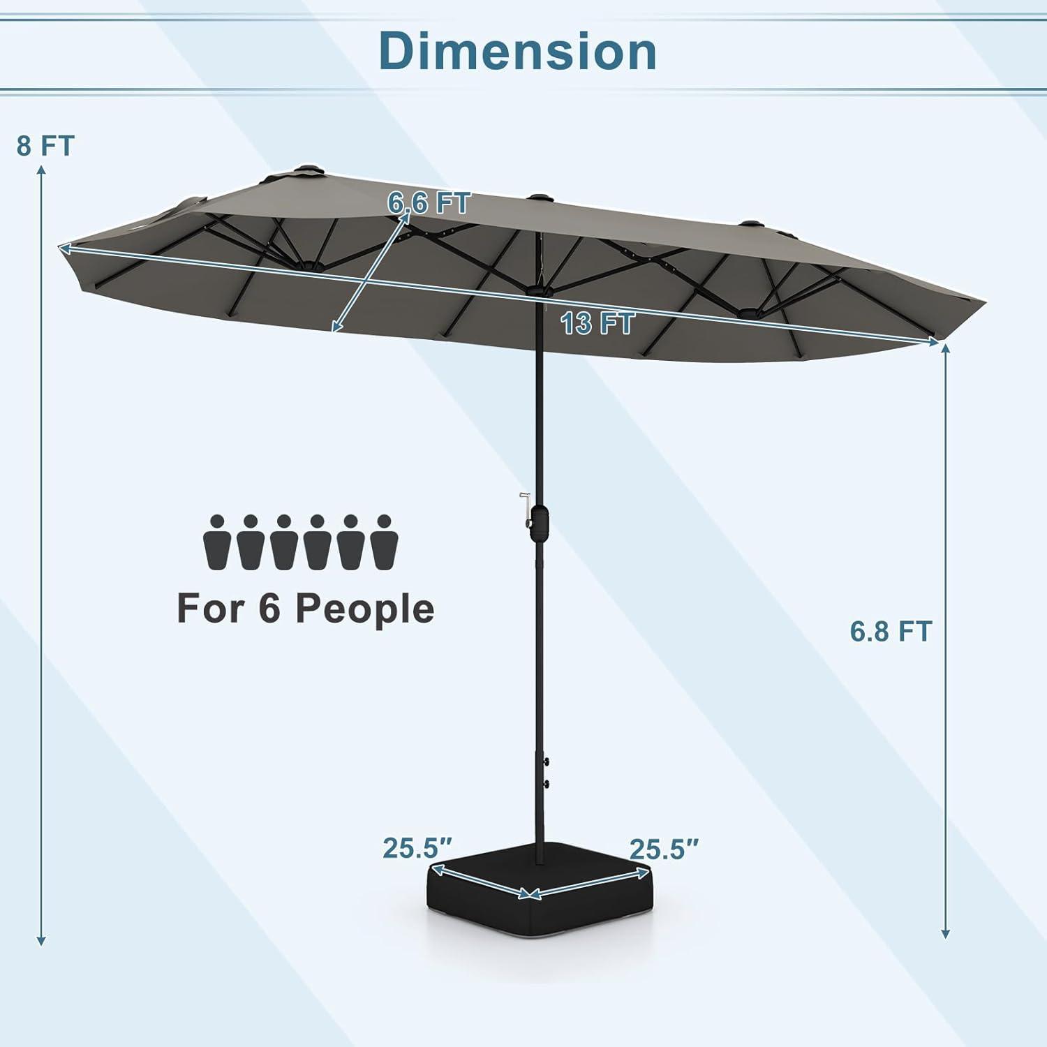 image:imageGiantex 13ft Large Patio Umbrella with Base DoubleSided Outdoor Umbrella with Crank Handle Umbrella Base Stand with 2 Sandbags 12 Metal Ribs Market Umbrellas for Garden Poolside DeckGray