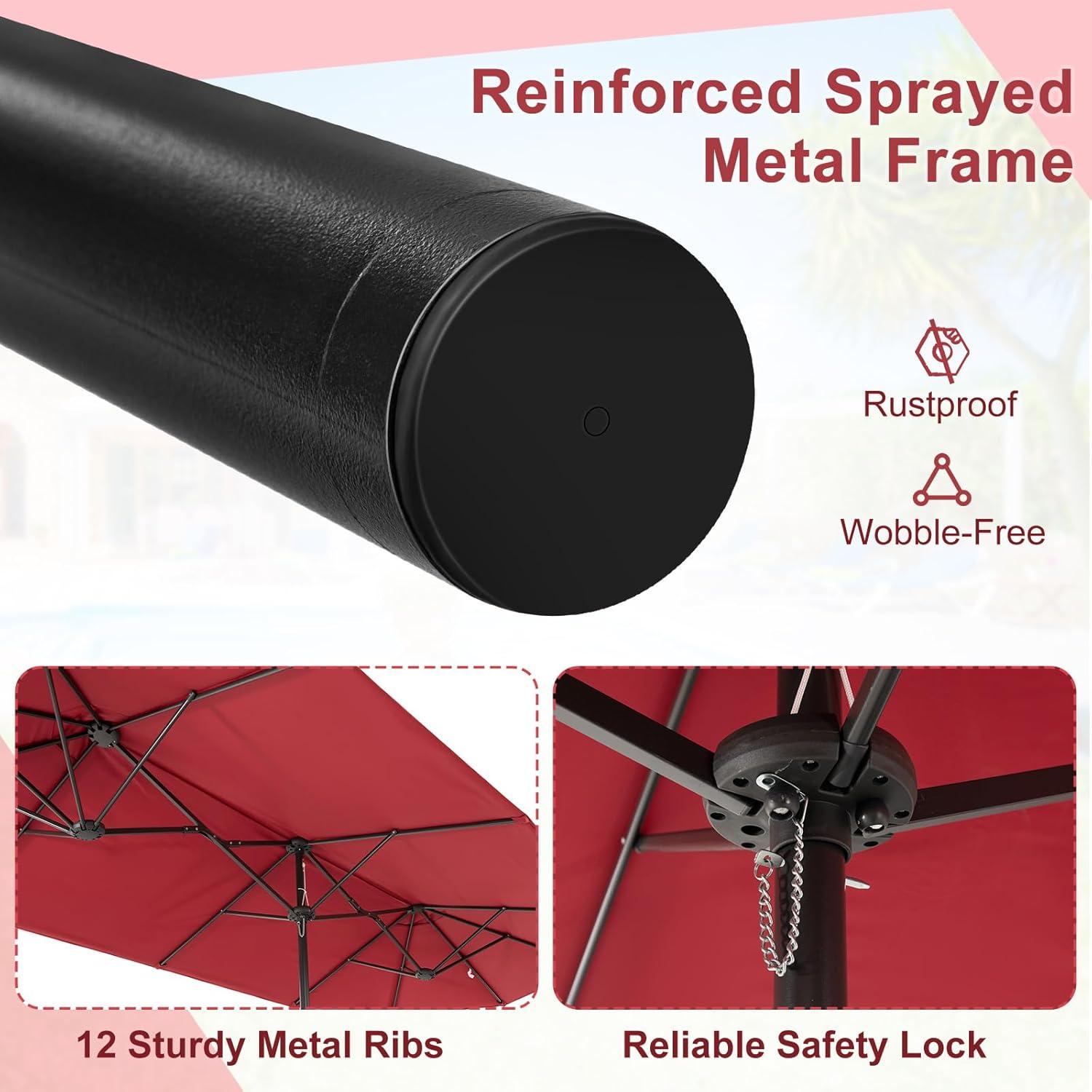 image:imageGiantex 13ft Large Patio Umbrella with Base DoubleSided Outdoor Umbrella with Crank Handle Umbrella Base Stand with 2 Sandbags 12 Metal Ribs Market Umbrellas for Garden Poolside DeckBurgundy