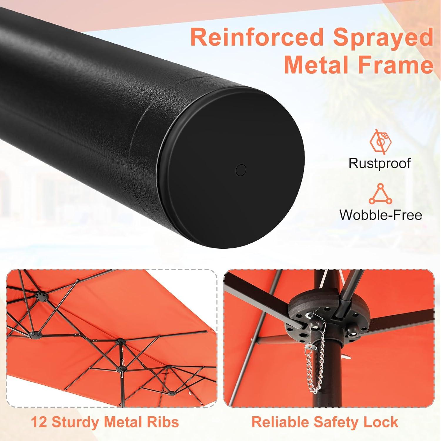image:imageGiantex 13ft Large Patio Umbrella with Base DoubleSided Outdoor Umbrella with Crank Handle Umbrella Base Stand with 2 Sandbags 12 Metal Ribs Market Umbrellas for Garden Poolside DeckOrange