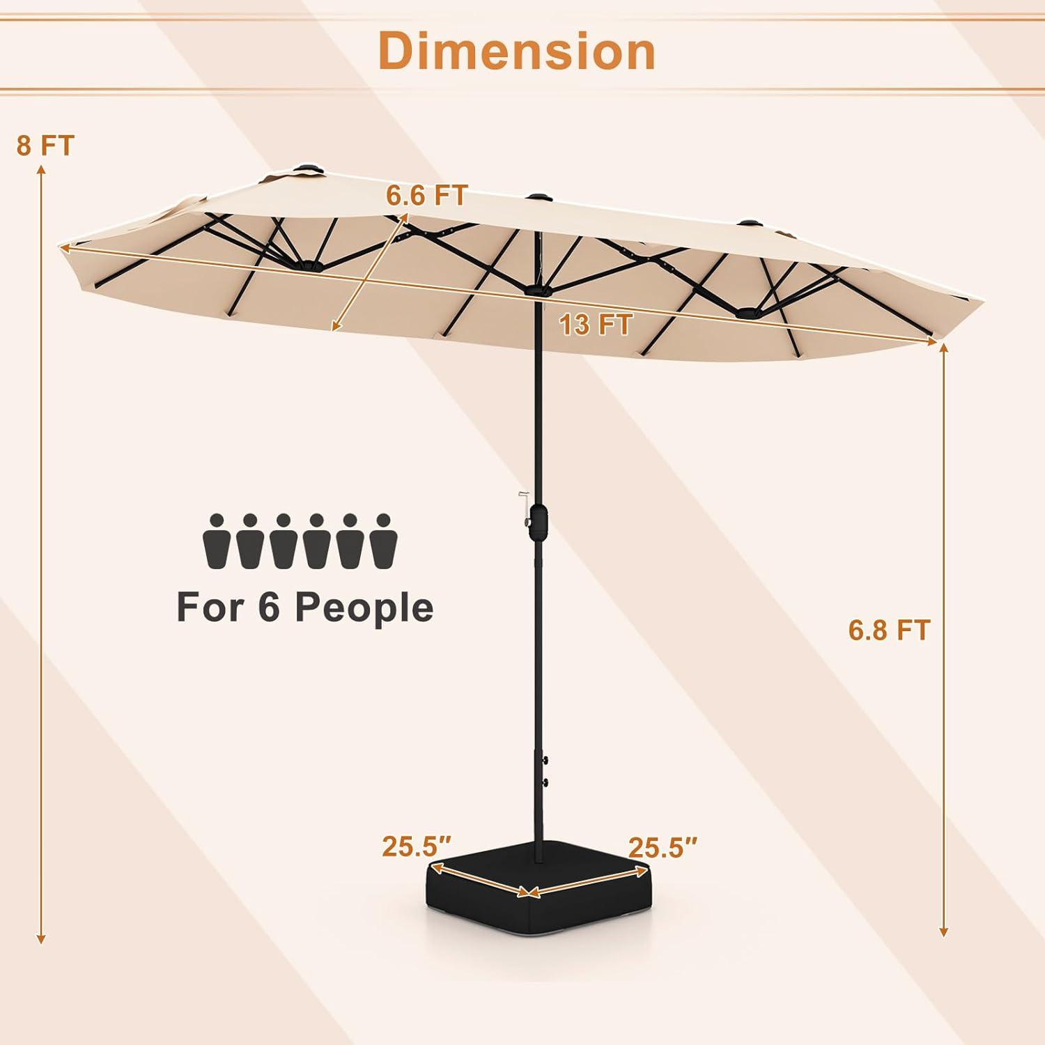 image:imageGiantex 13ft Large Patio Umbrella with Base DoubleSided Outdoor Umbrella with Crank Handle Umbrella Base Stand with 2 Sandbags 12 Metal Ribs Market Umbrellas for Garden Poolside DeckBeige