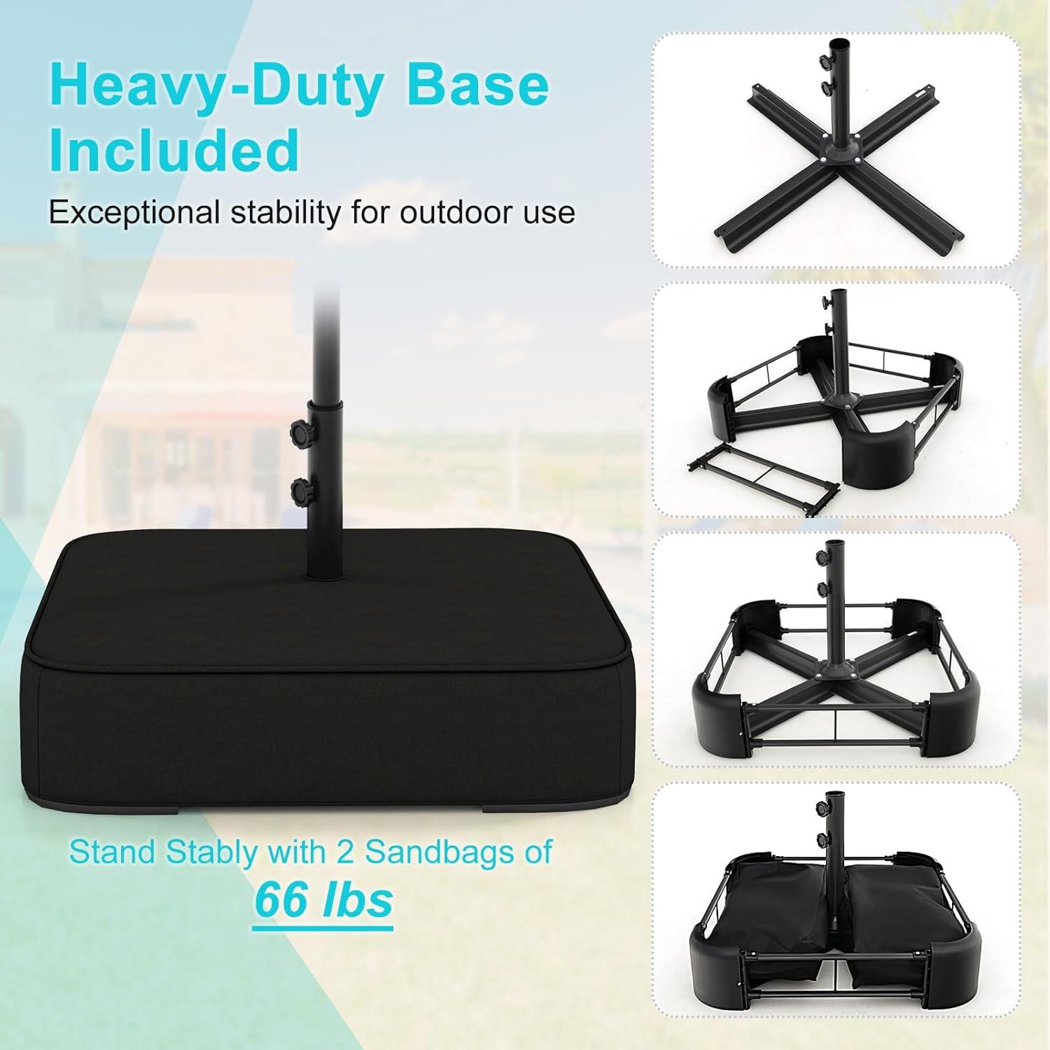 image:imageGiantex 13ft Large Patio Umbrella with Base DoubleSided Outdoor Umbrella with Crank Handle Umbrella Base Stand with 2 Sandbags 12 Metal Ribs Market Umbrellas for Garden Poolside DeckTurquoise