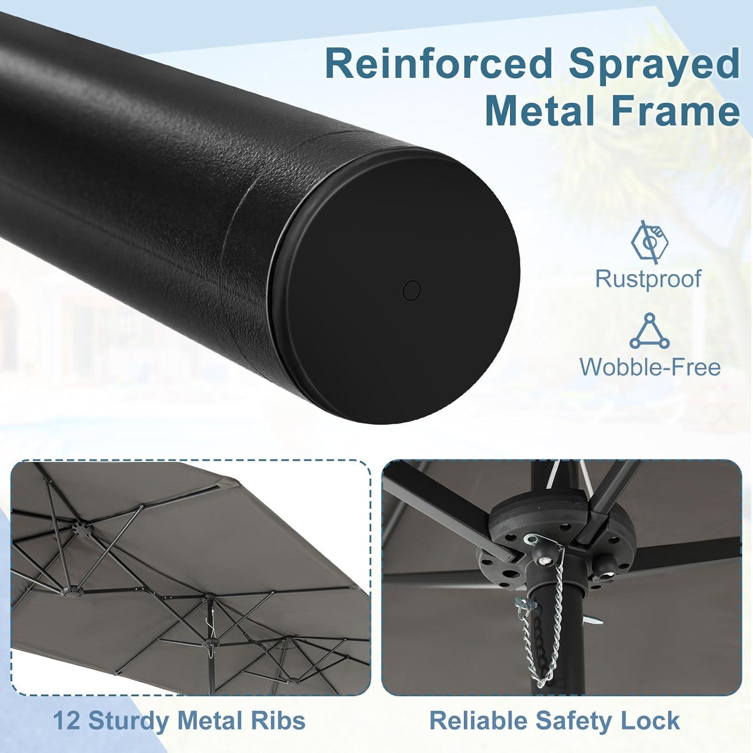 image:imageGiantex 13ft Large Patio Umbrella with Base DoubleSided Outdoor Umbrella with Crank Handle Umbrella Base Stand with 2 Sandbags 12 Metal Ribs Market Umbrellas for Garden Poolside DeckGray