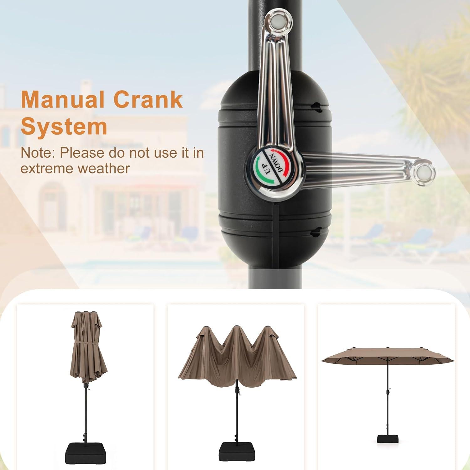 image:imageGiantex 13ft Large Patio Umbrella with Base DoubleSided Outdoor Umbrella with Crank Handle Umbrella Base Stand with 2 Sandbags 12 Metal Ribs Market Umbrellas for Garden Poolside DeckTan