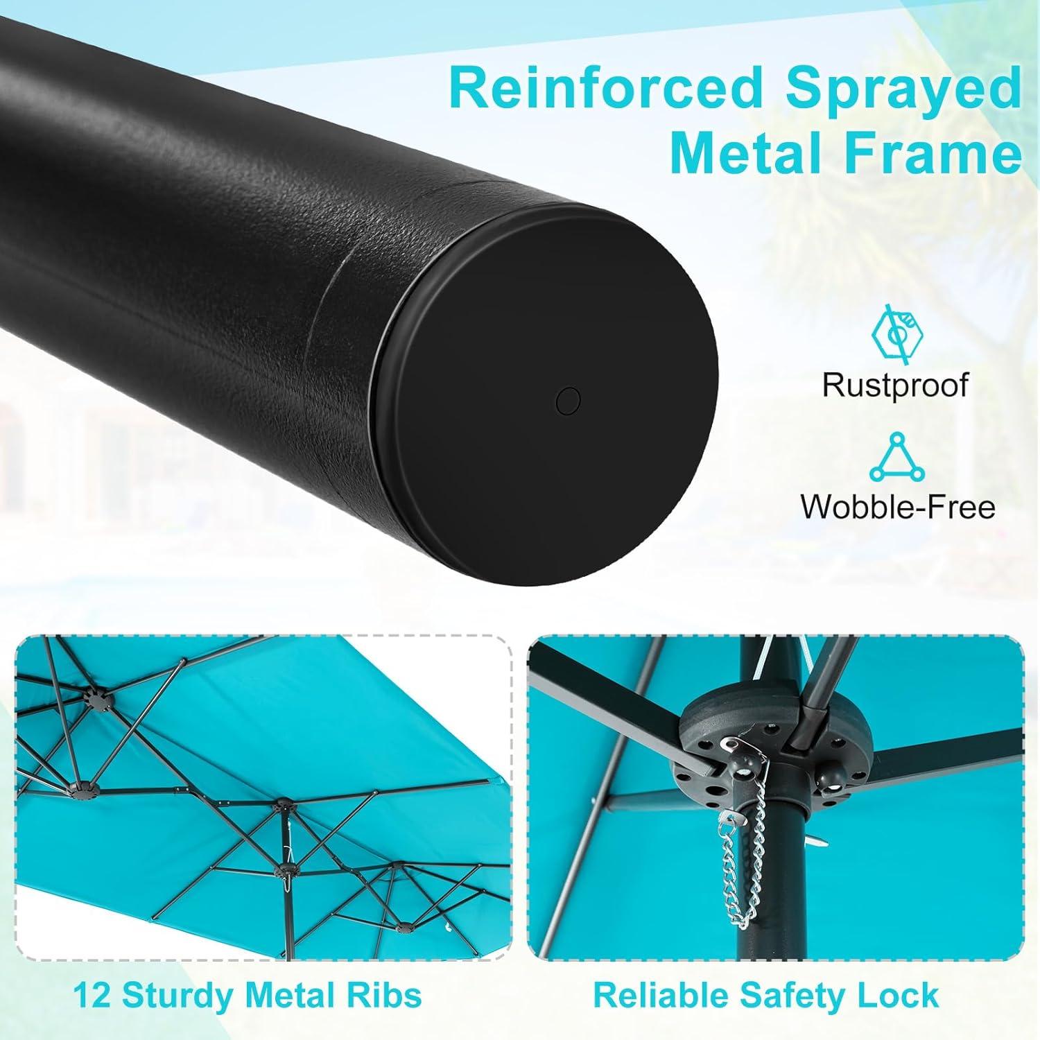 image:imageGiantex 13ft Large Patio Umbrella with Base DoubleSided Outdoor Umbrella with Crank Handle Umbrella Base Stand with 2 Sandbags 12 Metal Ribs Market Umbrellas for Garden Poolside DeckTurquoise