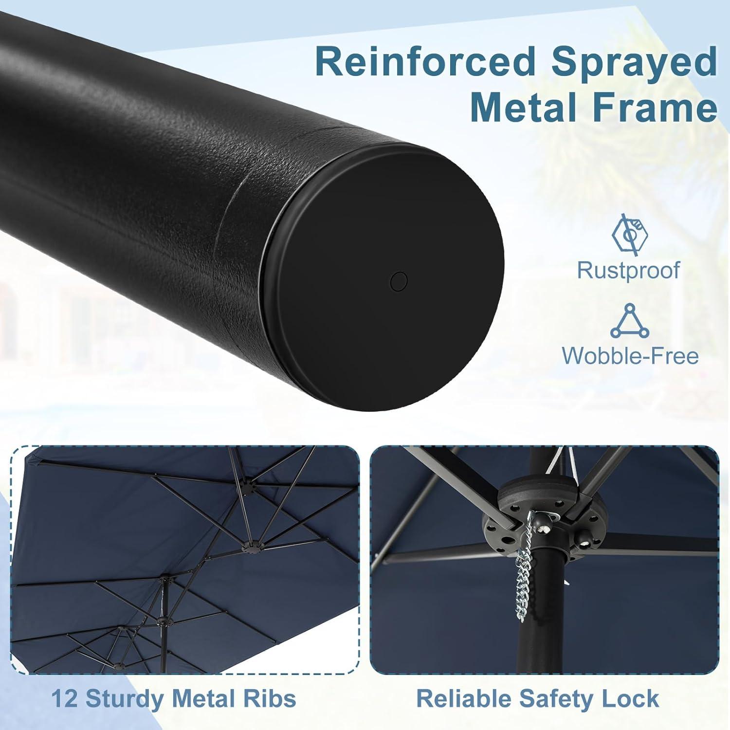 image:imageGiantex 13ft Large Patio Umbrella with Base DoubleSided Outdoor Umbrella with Crank Handle Umbrella Base Stand with 2 Sandbags 12 Metal Ribs Market Umbrellas for Garden Poolside DeckNavy