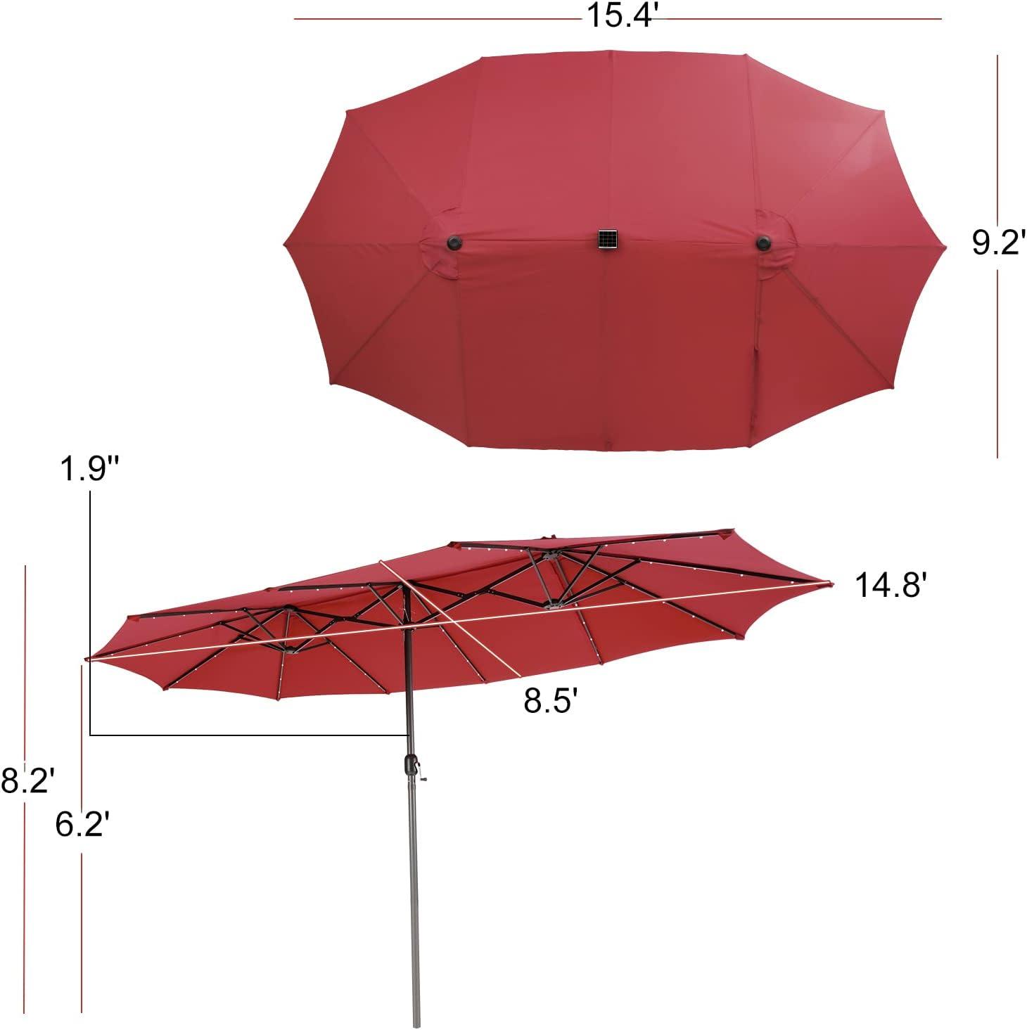 image:imageGiantex 15 FT Double Patio Umbrellas with 48 Solar LED Lights AutoCharging Panel Crank System Outdoor ExtraLarge Rectangle Market Table Umbrella for Garden Deck Backyard Beach PoolBurgundy