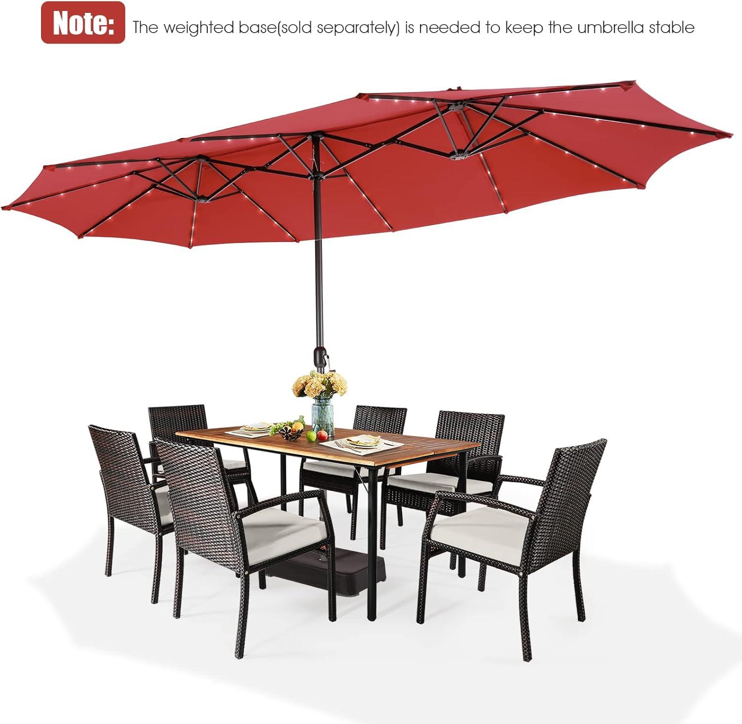 image:imageGiantex 15 FT Double Patio Umbrellas with 48 Solar LED Lights AutoCharging Panel Crank System Outdoor ExtraLarge Rectangle Market Table Umbrella for Garden Deck Backyard Beach PoolBurgundy
