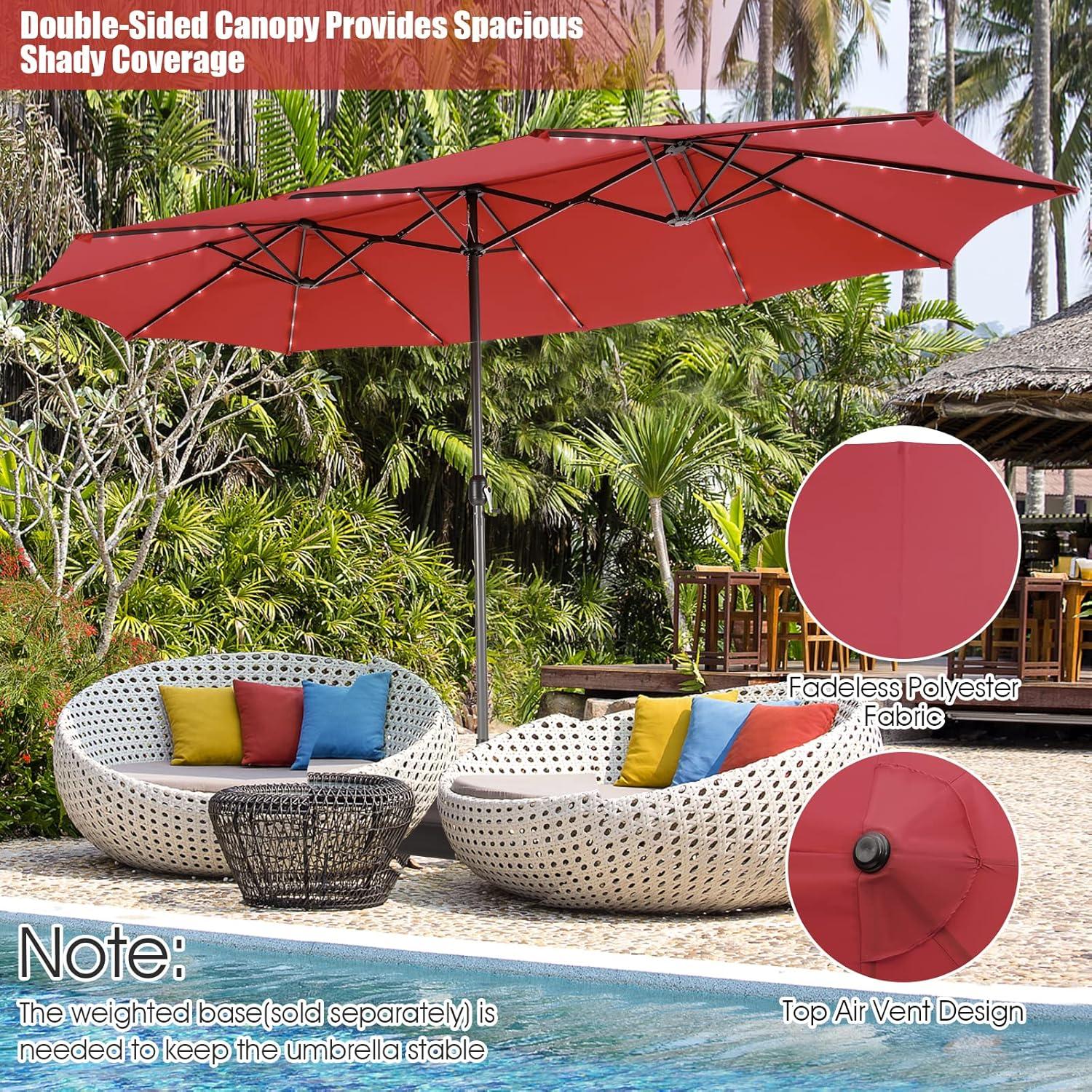 image:imageGiantex 15 FT Double Patio Umbrellas with 48 Solar LED Lights AutoCharging Panel Crank System Outdoor ExtraLarge Rectangle Market Table Umbrella for Garden Deck Backyard Beach PoolBurgundy