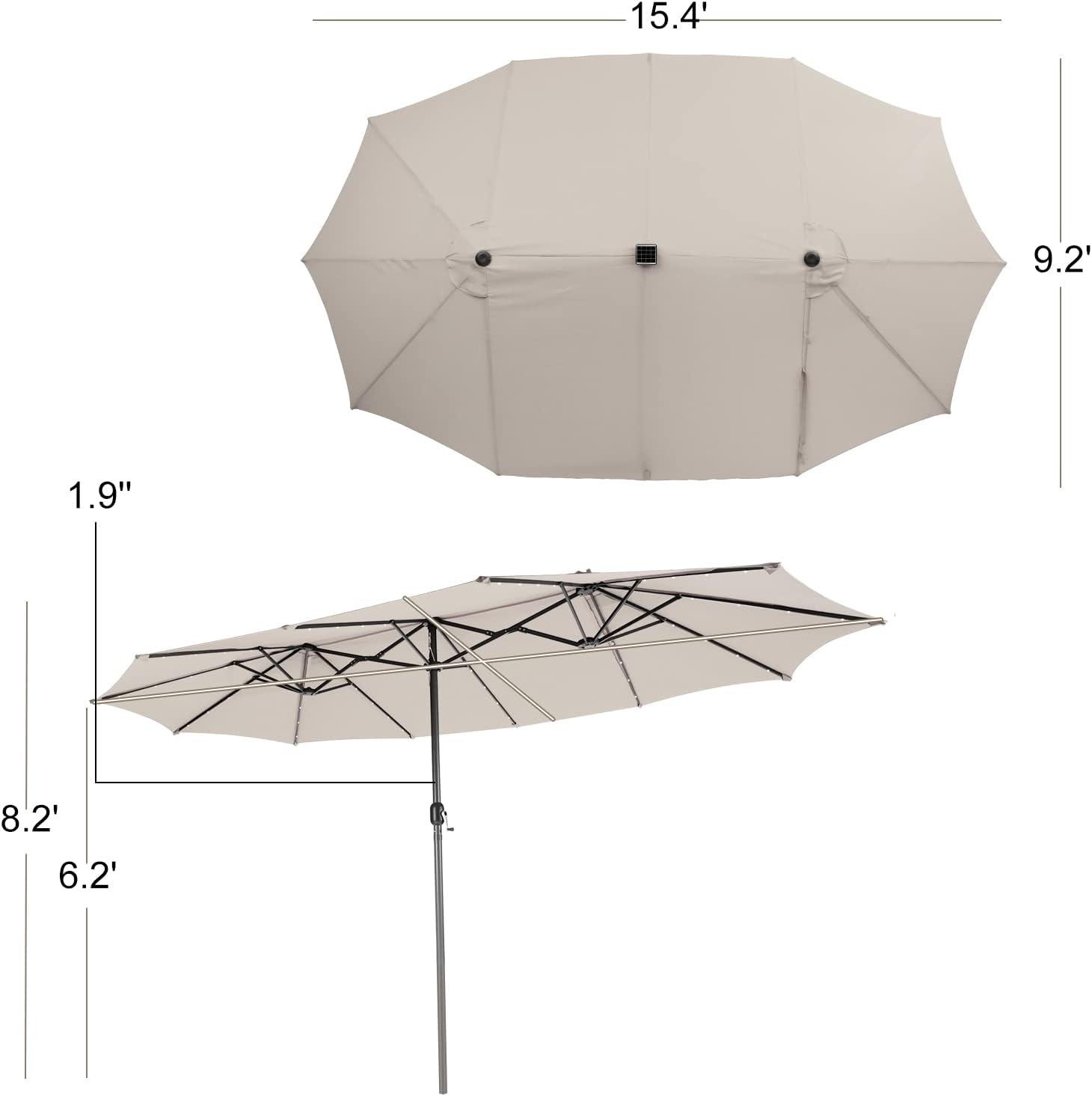 image:imageGiantex 15 FT Double Patio Umbrellas with 48 Solar LED Lights AutoCharging Panel Crank System Outdoor ExtraLarge Rectangle Market Table Umbrella for Garden Deck Backyard Beach PoolBeige
