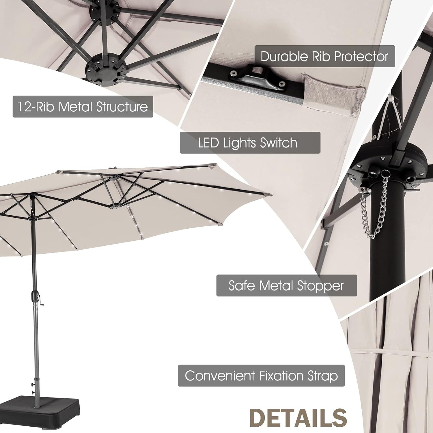 image:imageGiantex 15 FT Double Patio Umbrellas with 48 Solar LED Lights AutoCharging Panel Crank System Outdoor ExtraLarge Rectangle Market Table Umbrella for Garden Deck Backyard Beach PoolBeige