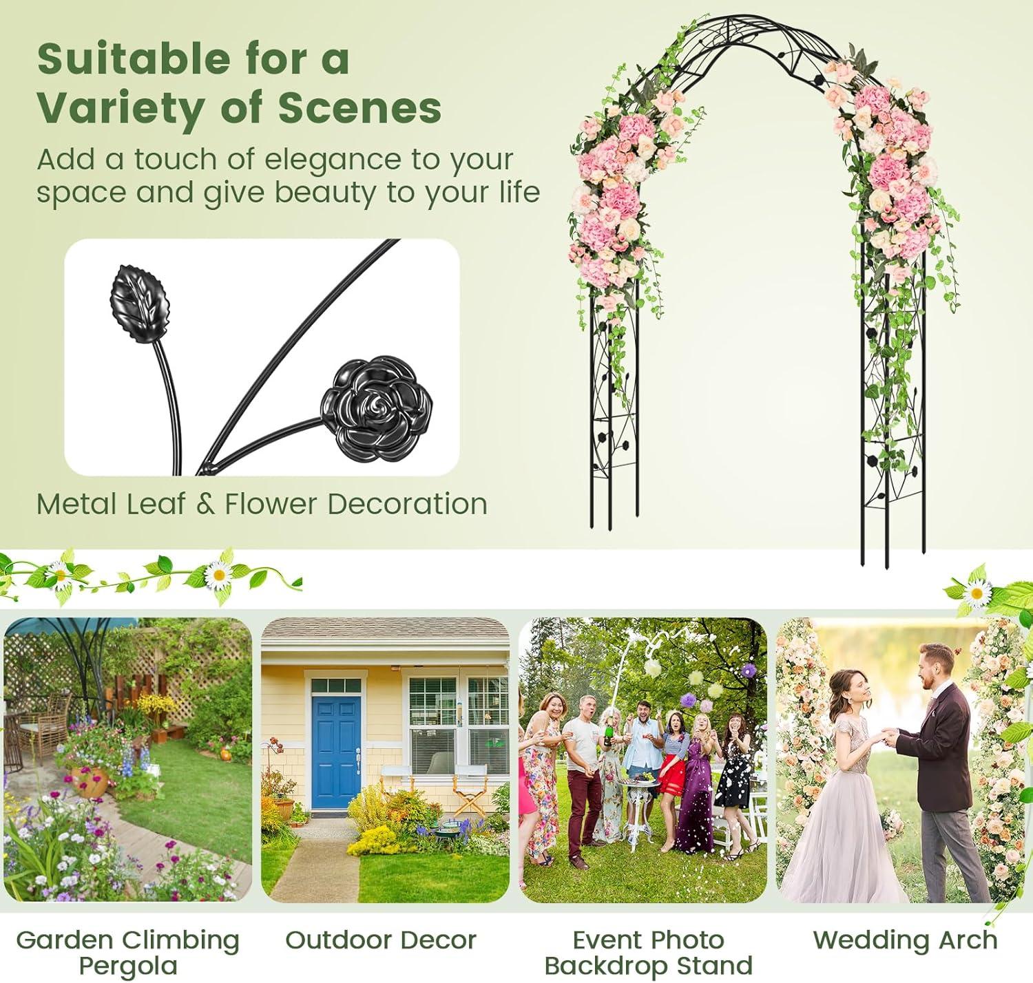 image:imageGiantex 2 Half Garden Arch Trellis 82 FT Metal Garden Arbor 6 Sizes Easy Assembly Archway for Climbing Plants Roses Vines Outdoor Trellis Pergola for Wedding Bridal Party Ceremony Lawn Decor