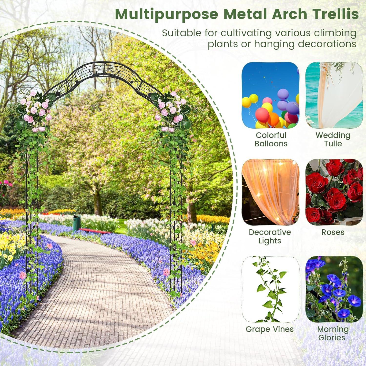 image:imageGiantex 2 Half Garden Arch Trellis 82 FT Metal Garden Arbor 6 Sizes Easy Assembly Archway for Climbing Plants Roses Vines Outdoor Trellis Pergola for Wedding Bridal Party Ceremony Lawn Decor