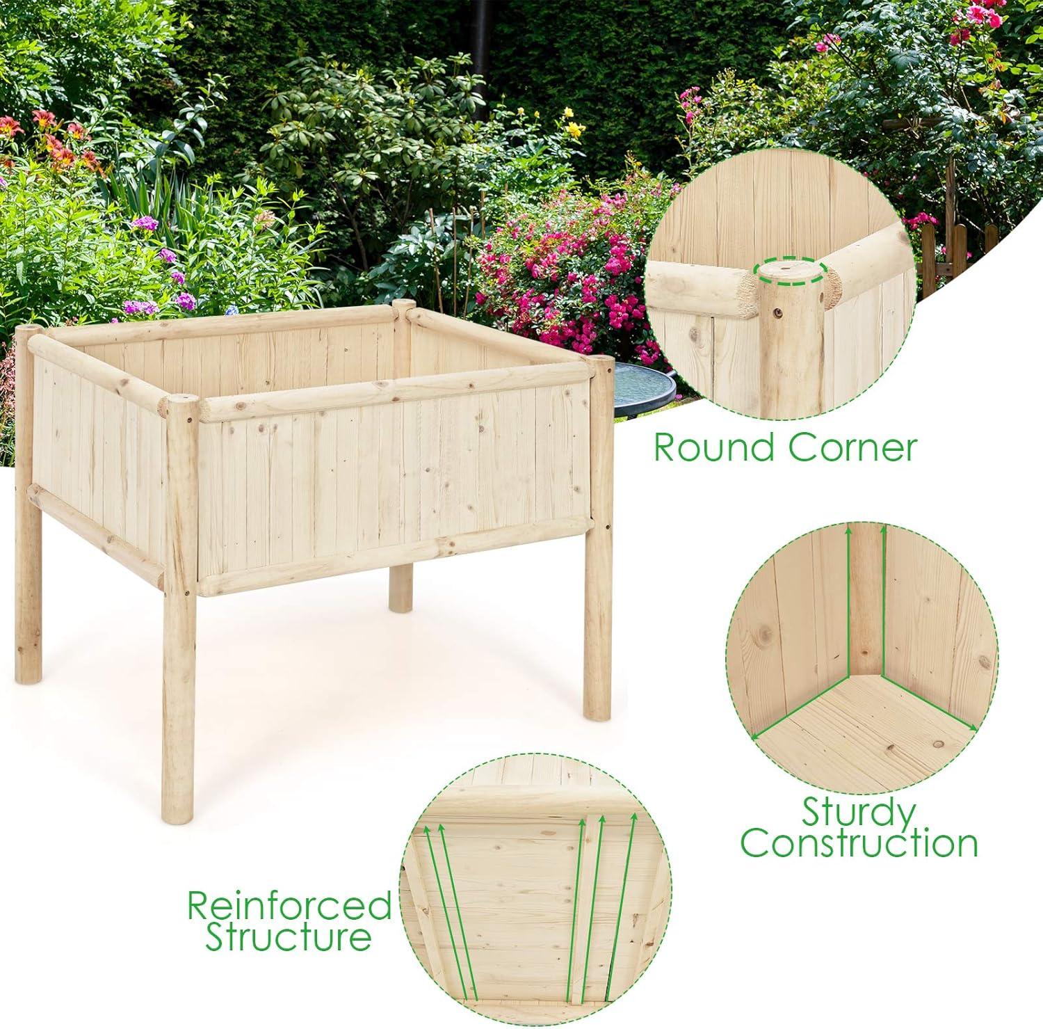 image:imageGiantex 2 Pcs Raised Garden Bed Elevated Wood Planter Box Planter Raised Beds with Legs amp Black Liner Planting Raised Beds Herb Vegetable Flowers Growing Container Easy Assembly