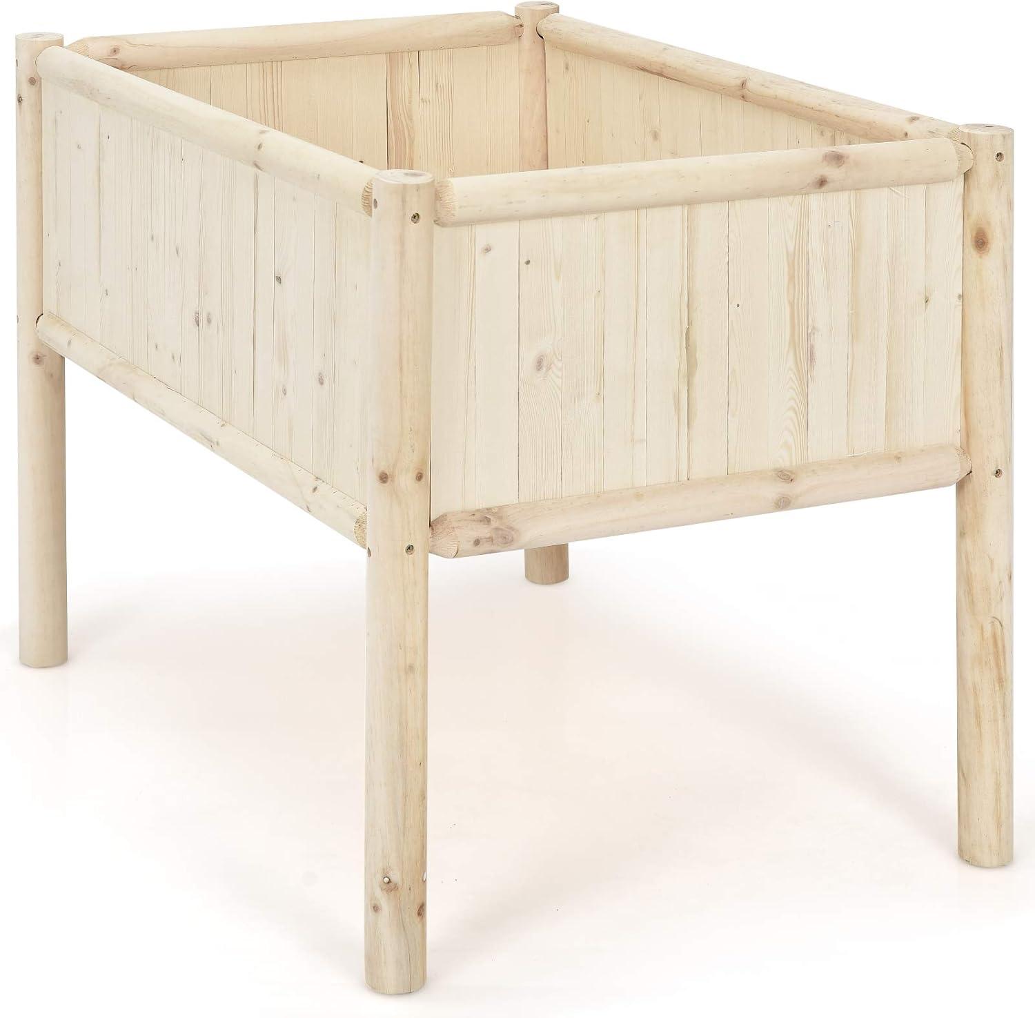 image:imageGiantex 2 Pcs Raised Garden Bed Elevated Wood Planter Box Planter Raised Beds with Legs amp Black Liner Planting Raised Beds Herb Vegetable Flowers Growing Container Easy Assembly