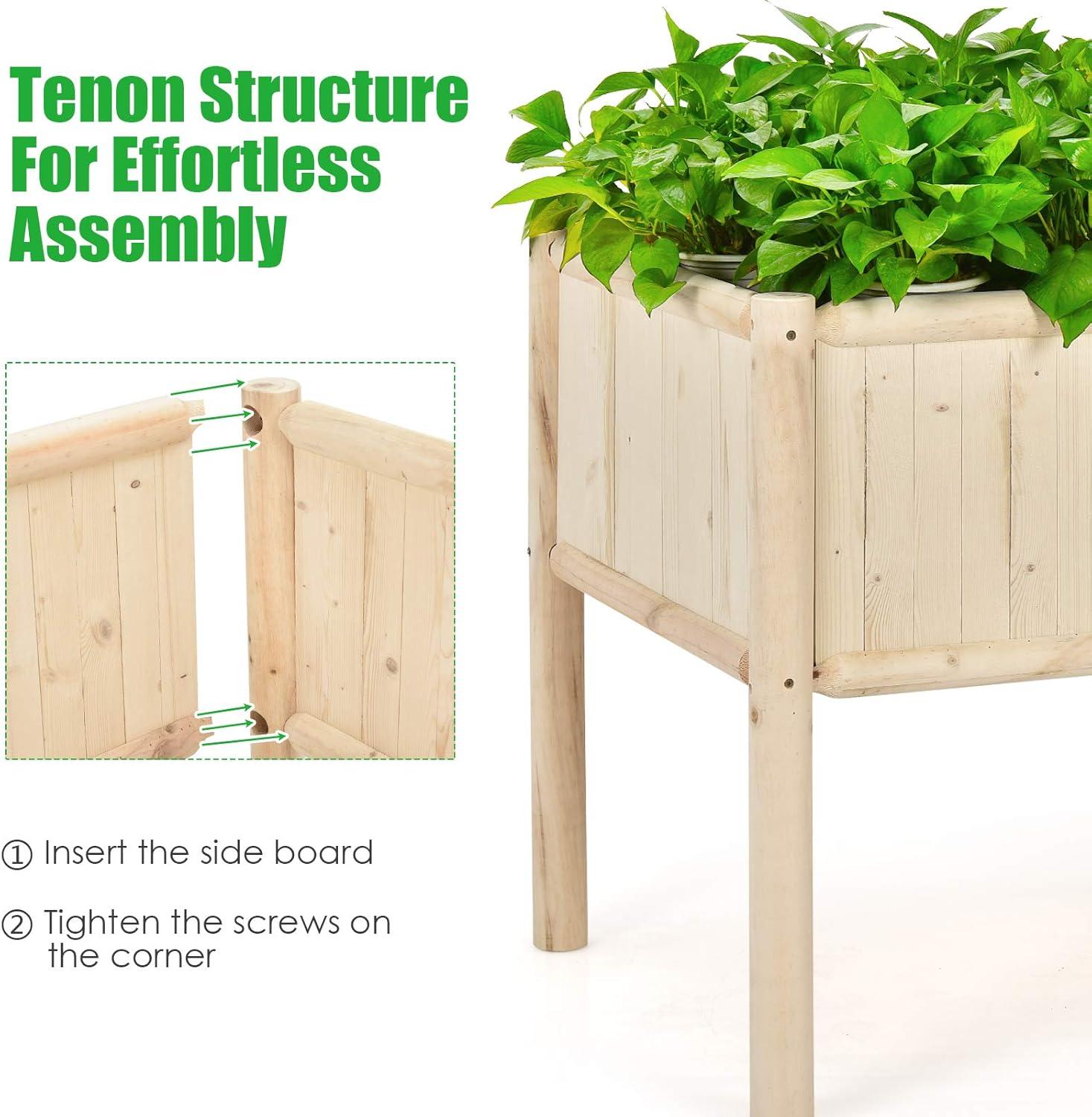 image:imageGiantex 2 Pcs Raised Garden Bed Elevated Wood Planter Box Planter Raised Beds with Legs amp Black Liner Planting Raised Beds Herb Vegetable Flowers Growing Container Easy Assembly