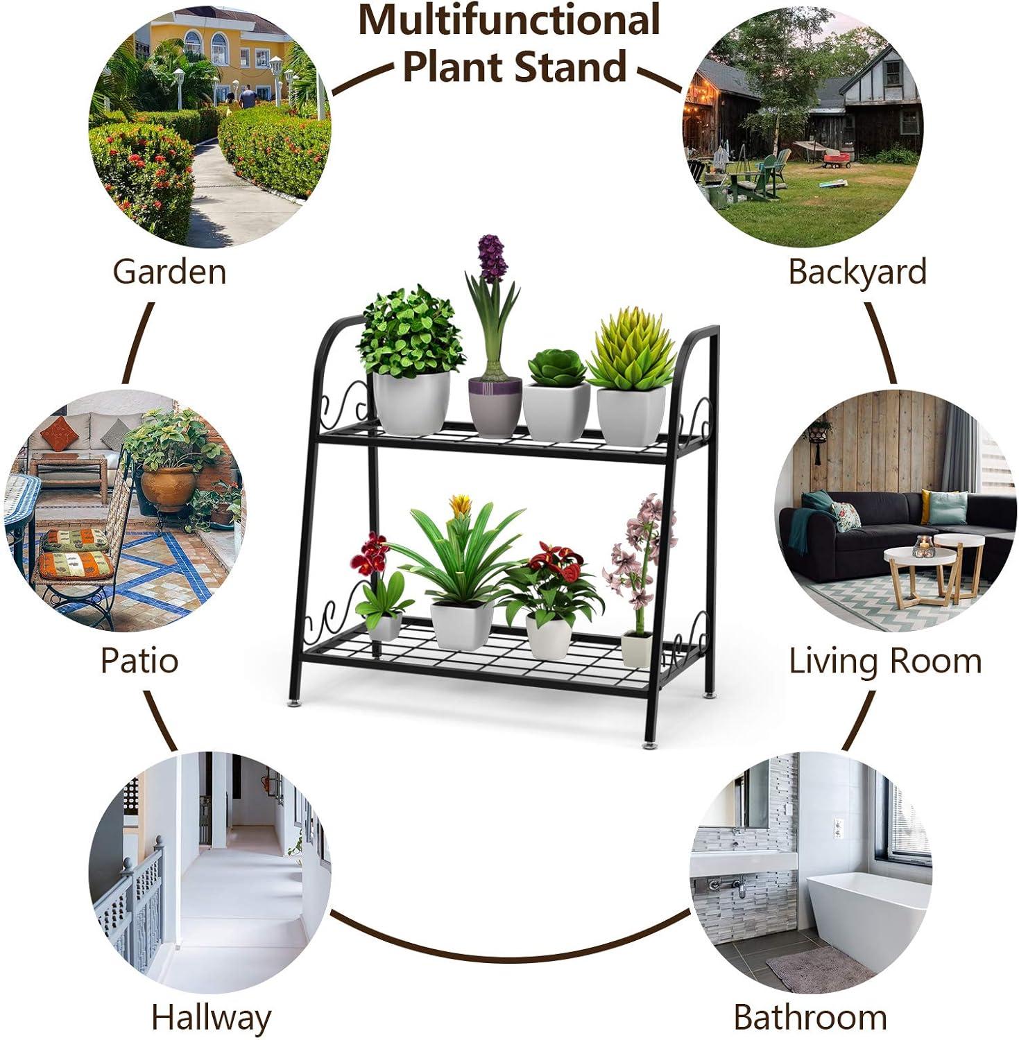 image:imageGiantex 2 Tier Metal Plant Stand Indoor Outdoor Plant Shelf Flower Rack Display Shelf Flower Pots Holder with Adjustable Feet for Garden Balcony Living Room 2tier 25 x 12 x 2452tier 25 x 12 x 245