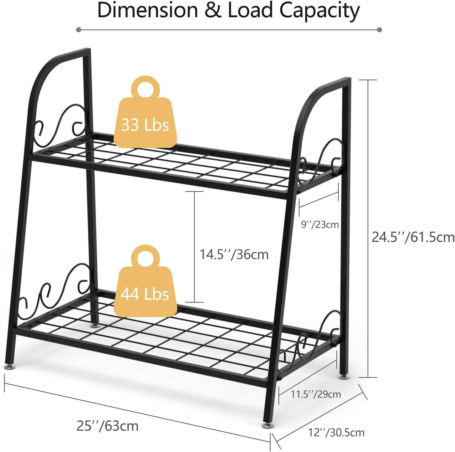 image:imageGiantex 2 Tier Metal Plant Stand Indoor Outdoor Plant Shelf Flower Rack Display Shelf Flower Pots Holder with Adjustable Feet for Garden Balcony Living Room 2tier 25 x 12 x 2452tier 25 x 12 x 245