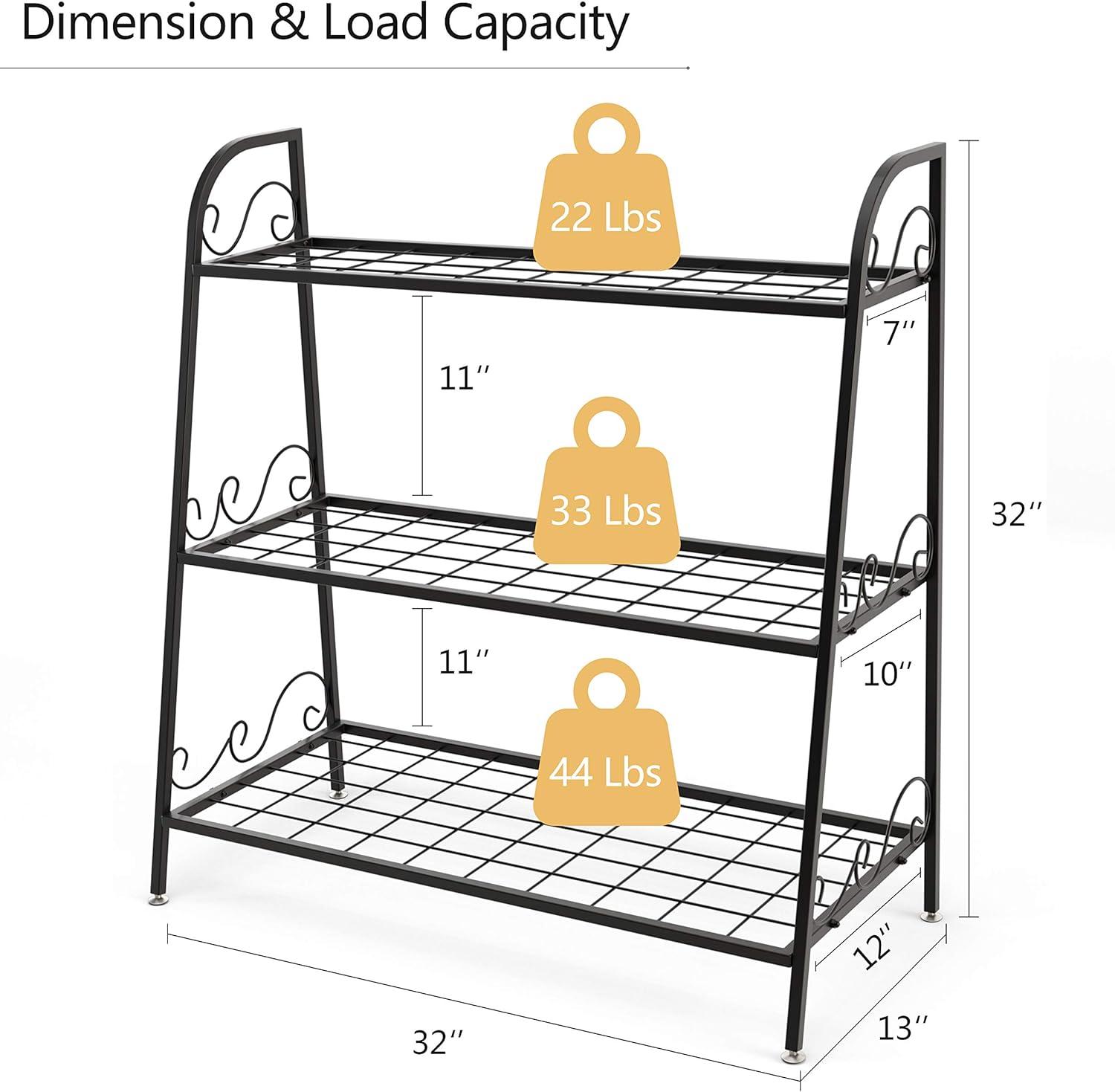 image:imageGiantex 2 Tier Metal Plant Stand Indoor Outdoor Plant Shelf Flower Rack Display Shelf Flower Pots Holder with Adjustable Feet for Garden Balcony Living Room 2tier 25 x 12 x 2453tier 32x 13 x 32