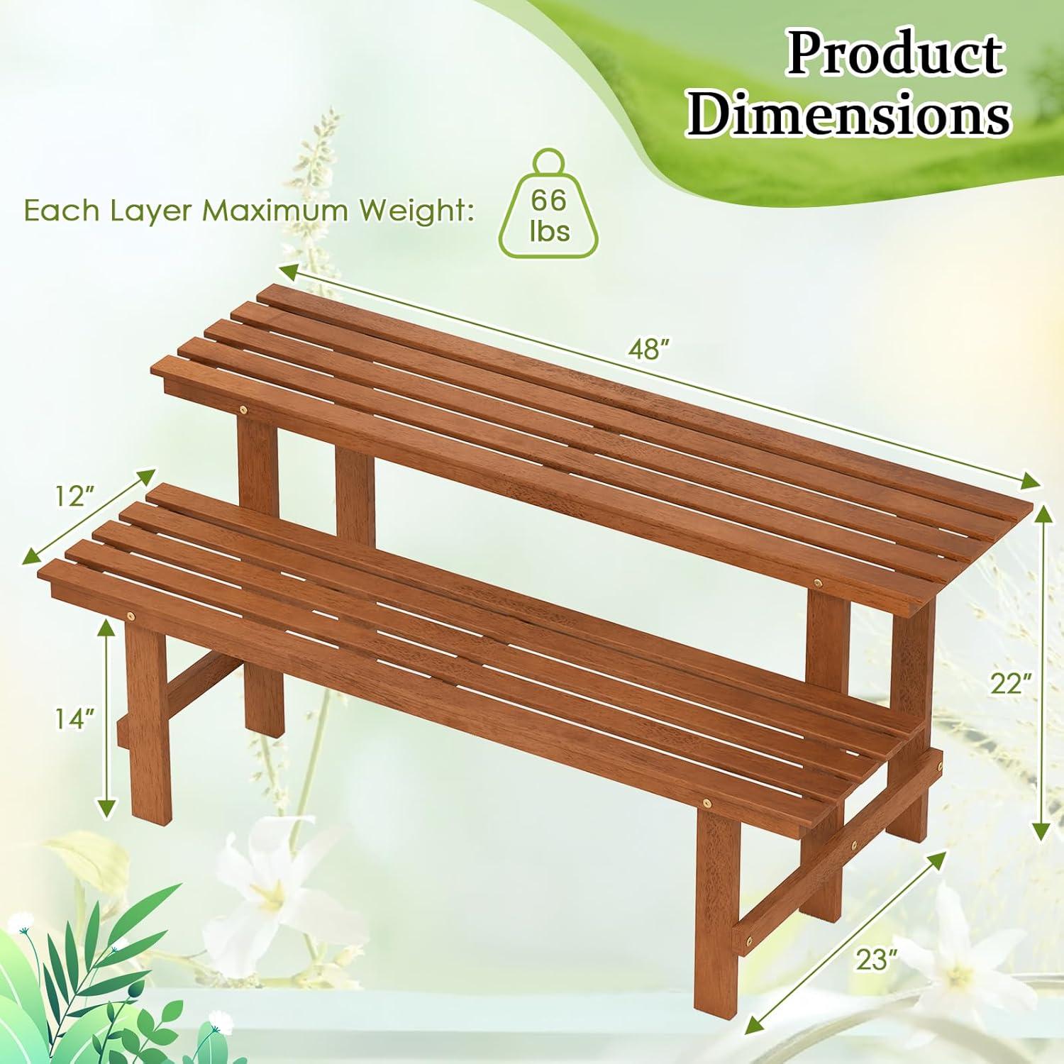 image:imageGiantex 2 Tier Wood Plant Stand Ladder Plant Shelf for Multiple Potted Plants with Teak Oil Finish Indoor amp Outdoor Flower Pot Holder Corner Display Rack for Balcony Living Room Garden
