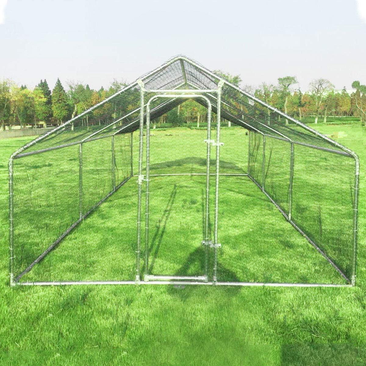 image:imageGiantex 23ft Large Metal Chicken Coop Walkin Chicken Run Poultry Cage Waterproof SunProof Cover Galvanized Steel Frame Hen Duck Rabbit House Outdoor Farm Yard 23 x 66 ft Half SpireSpire