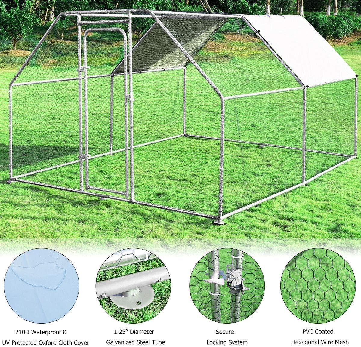 image:imageGiantex 23ft Large Metal Chicken Coop Walkin Chicken Run Poultry Cage Waterproof SunProof Cover Galvanized Steel Frame Hen Duck Rabbit House Outdoor Farm Yard 23 x 66 ft Half SpireFlat