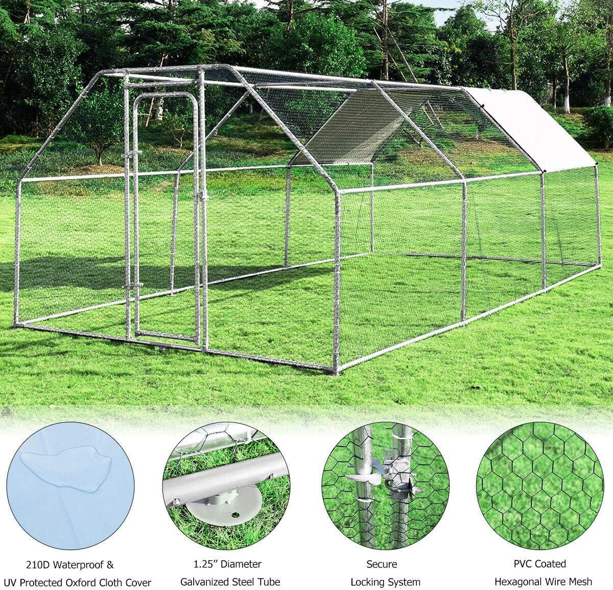 image:imageGiantex 23ft Large Metal Chicken Coop Walkin Chicken Run Poultry Cage Waterproof SunProof Cover Galvanized Steel Frame Hen Duck Rabbit House Outdoor Farm Yard 23 x 66 ft Half SpireFlat