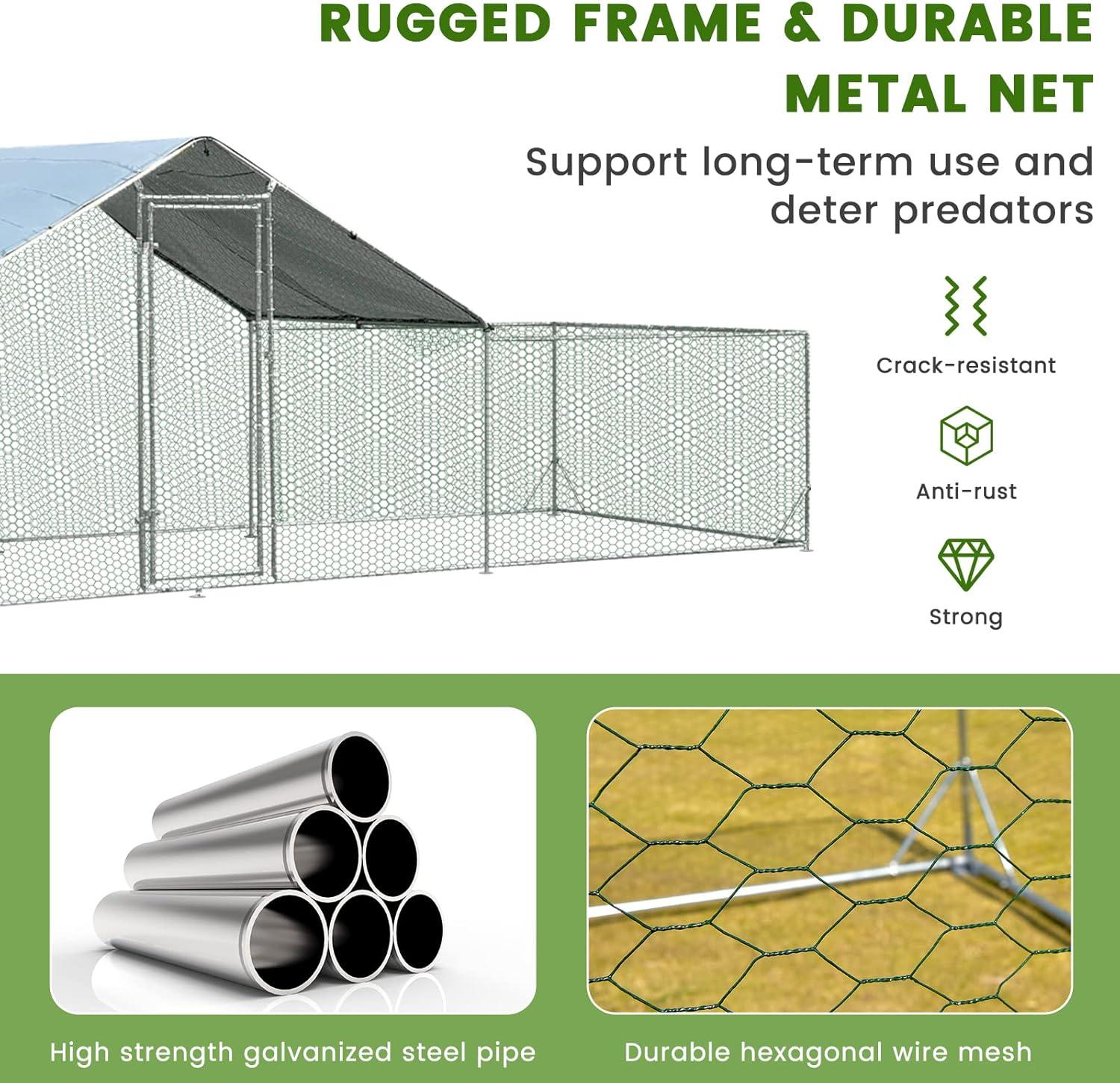 image:imageGiantex 23ft Large Metal Chicken Coop Walkin Chicken Run Poultry Cage Waterproof SunProof Cover Galvanized Steel Frame Hen Duck Rabbit House Outdoor Farm Yard 23 x 66 ft Half SpireHalf Spire
