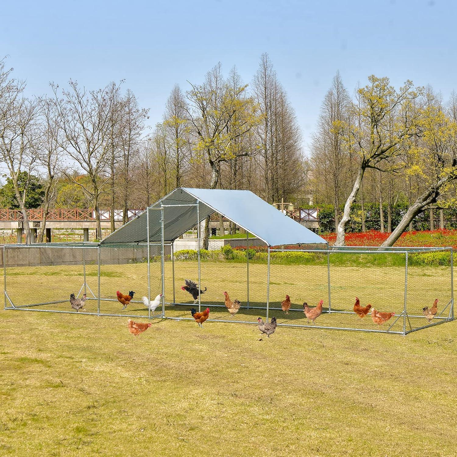 image:imageGiantex 23ft Large Metal Chicken Coop Walkin Chicken Run Poultry Cage Waterproof SunProof Cover Galvanized Steel Frame Hen Duck Rabbit House Outdoor Farm Yard 23 x 66 ft Half SpireHalf Spire