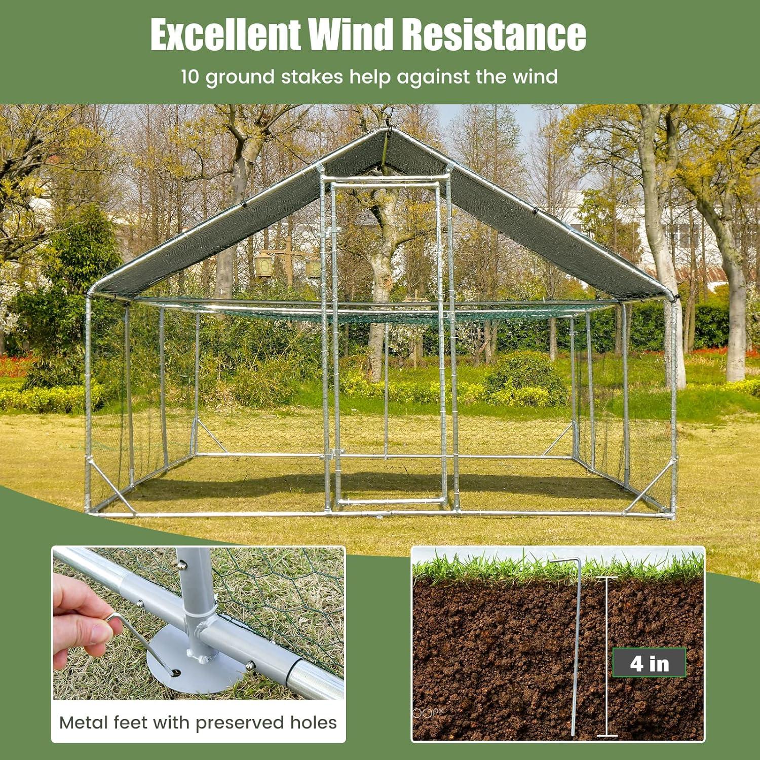 image:imageGiantex 23ft Large Metal Chicken Coop Walkin Chicken Run Poultry Cage Waterproof SunProof Cover Galvanized Steel Frame Hen Duck Rabbit House Outdoor Farm Yard 23 x 66 ft Half SpireHalf Spire
