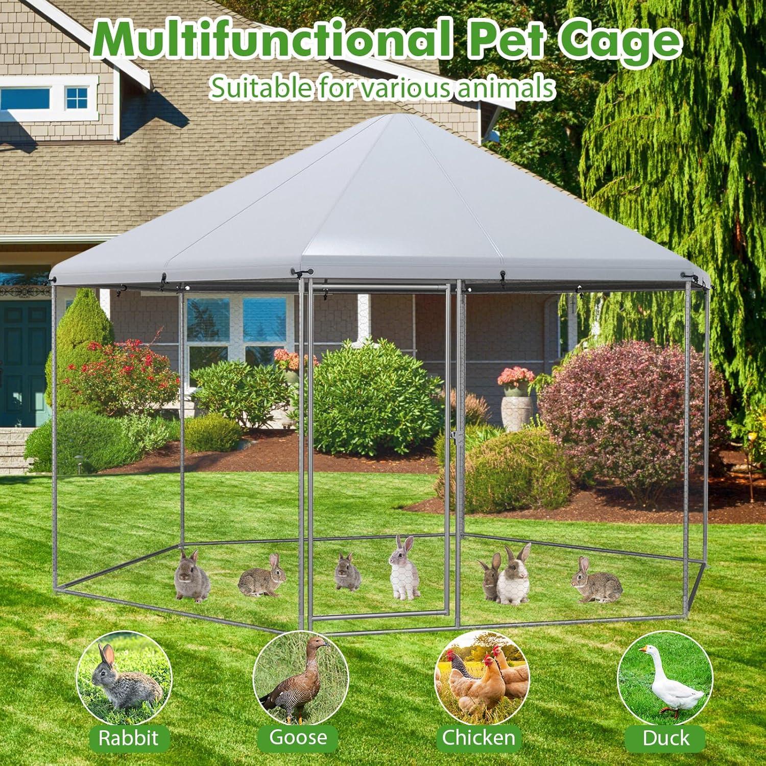 image:imageGiantex 23ft Large Metal Chicken Coop Walkin Chicken Run Poultry Cage Waterproof SunProof Cover Galvanized Steel Frame Hen Duck Rabbit House Outdoor Farm Yard 23 x 66 ft Half SpireSpire