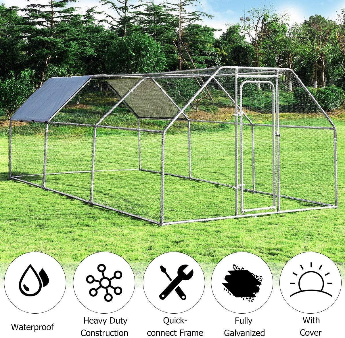 image:imageGiantex 23ft Large Metal Chicken Coop Walkin Chicken Run Poultry Cage Waterproof SunProof Cover Galvanized Steel Frame Hen Duck Rabbit House Outdoor Farm Yard 23 x 66 ft Half SpireFlat