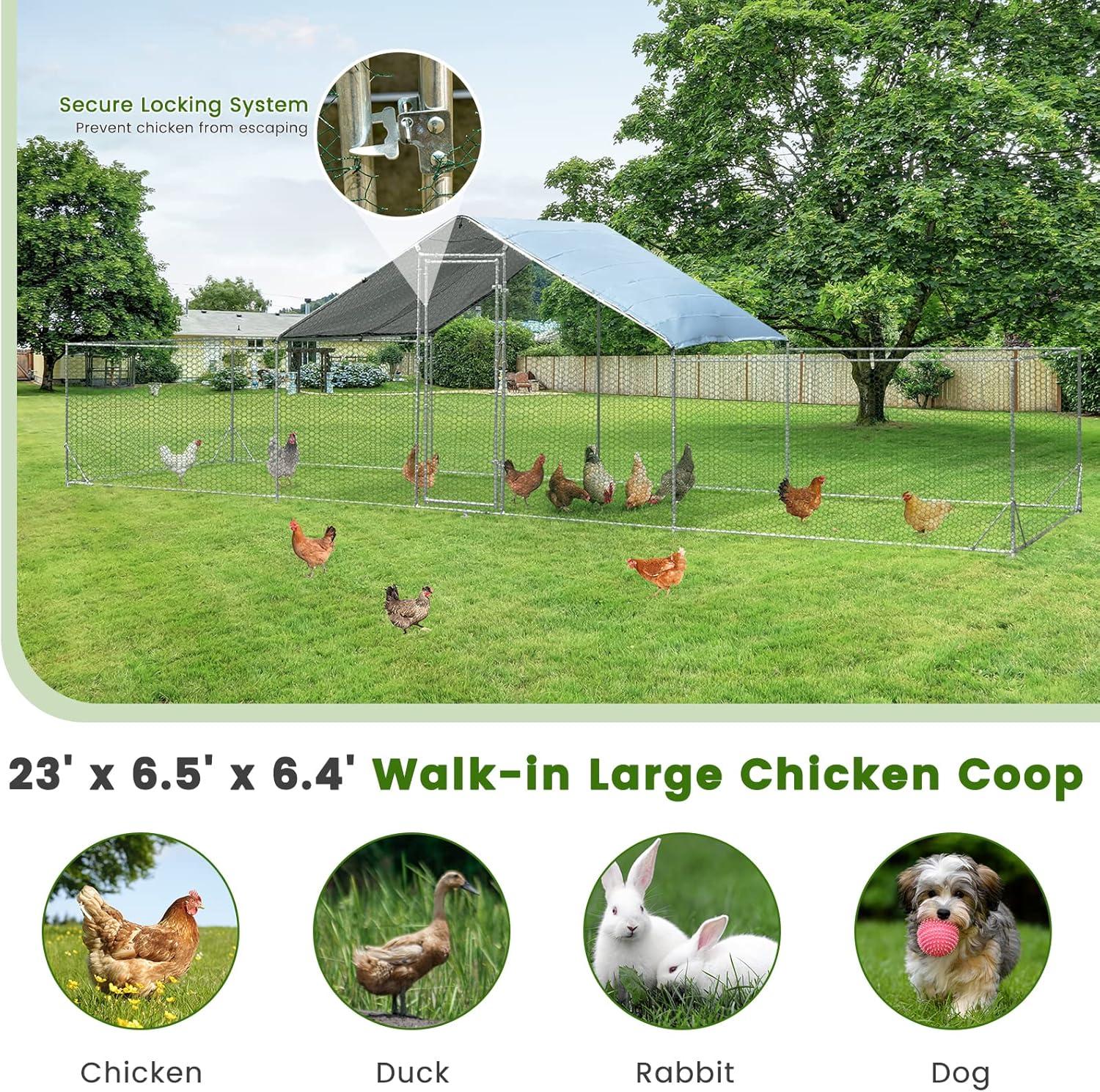 image:imageGiantex 23ft Large Metal Chicken Coop Walkin Chicken Run Poultry Cage Waterproof SunProof Cover Galvanized Steel Frame Hen Duck Rabbit House Outdoor Farm Yard 23 x 66 ft Half SpireHalf Spire