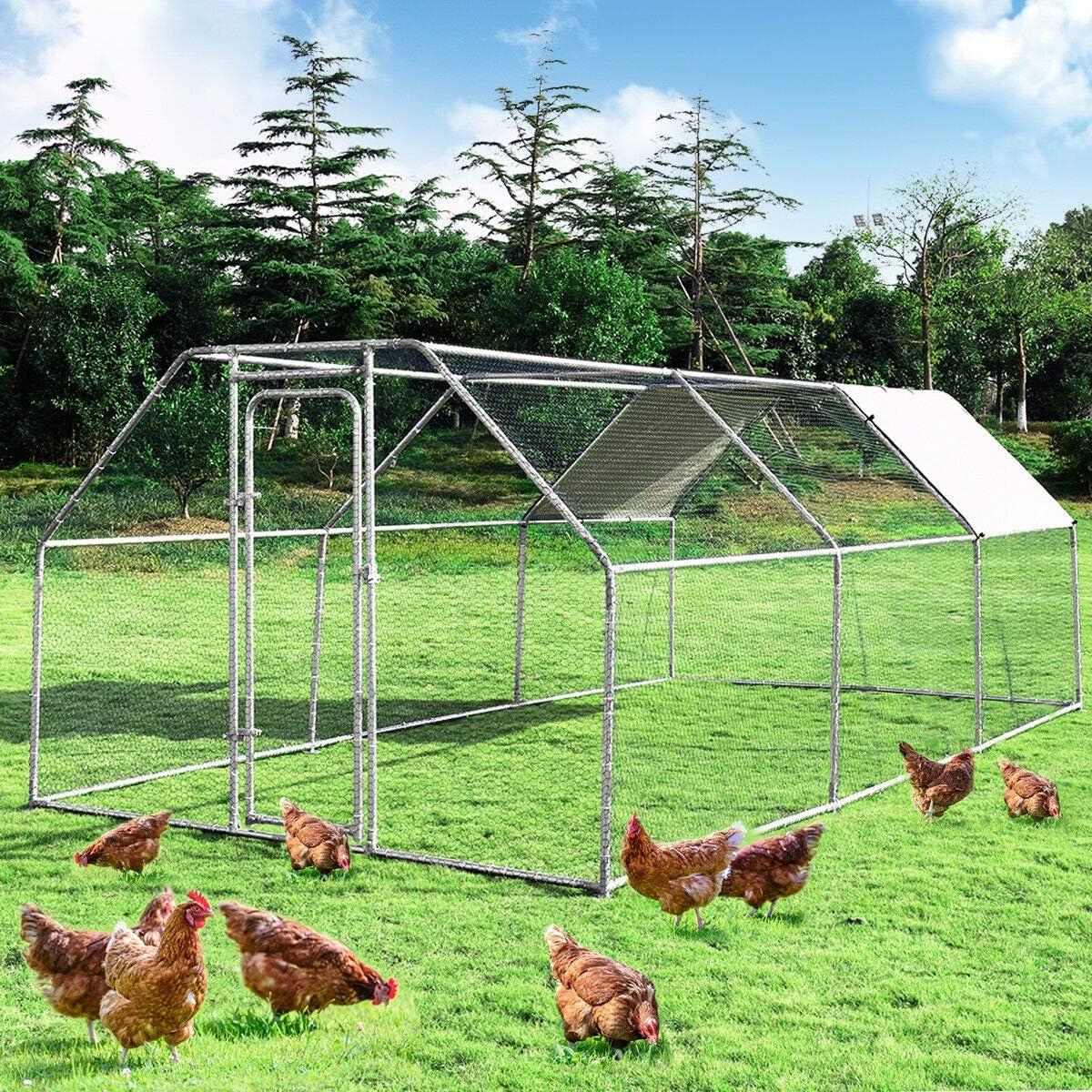 image:imageGiantex 23ft Large Metal Chicken Coop Walkin Chicken Run Poultry Cage Waterproof SunProof Cover Galvanized Steel Frame Hen Duck Rabbit House Outdoor Farm Yard 23 x 66 ft Half SpireFlat