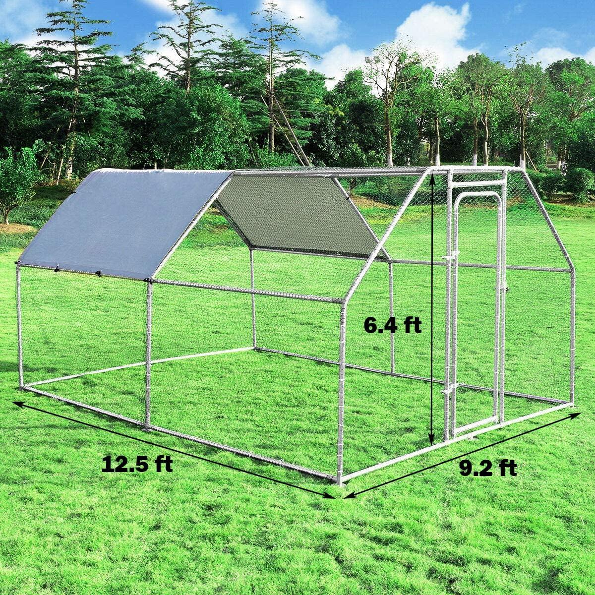 image:imageGiantex 23ft Large Metal Chicken Coop Walkin Chicken Run Poultry Cage Waterproof SunProof Cover Galvanized Steel Frame Hen Duck Rabbit House Outdoor Farm Yard 23 x 66 ft Half SpireFlat