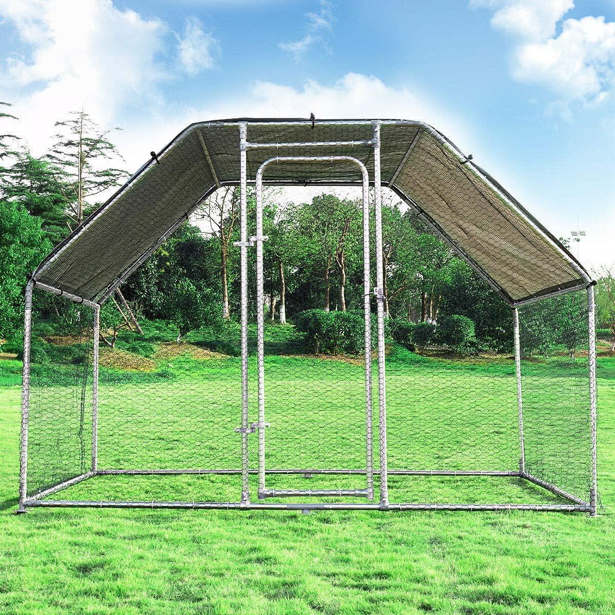 image:imageGiantex 23ft Large Metal Chicken Coop Walkin Chicken Run Poultry Cage Waterproof SunProof Cover Galvanized Steel Frame Hen Duck Rabbit House Outdoor Farm Yard 23 x 66 ft Half SpireFlat