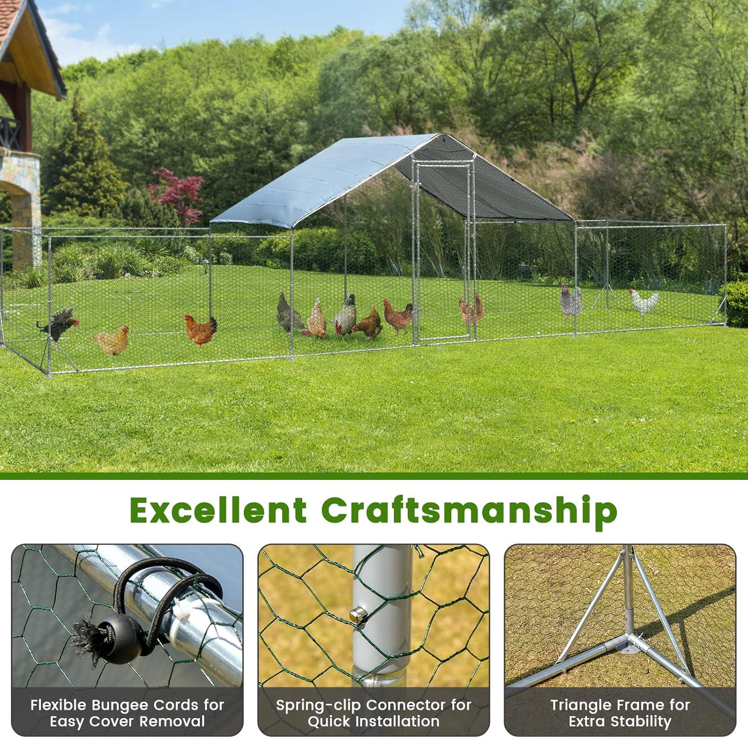 image:imageGiantex 23ft Large Metal Chicken Coop Walkin Chicken Run Poultry Cage Waterproof SunProof Cover Galvanized Steel Frame Hen Duck Rabbit House Outdoor Farm Yard 23 x 66 ft Half SpireHalf Spire