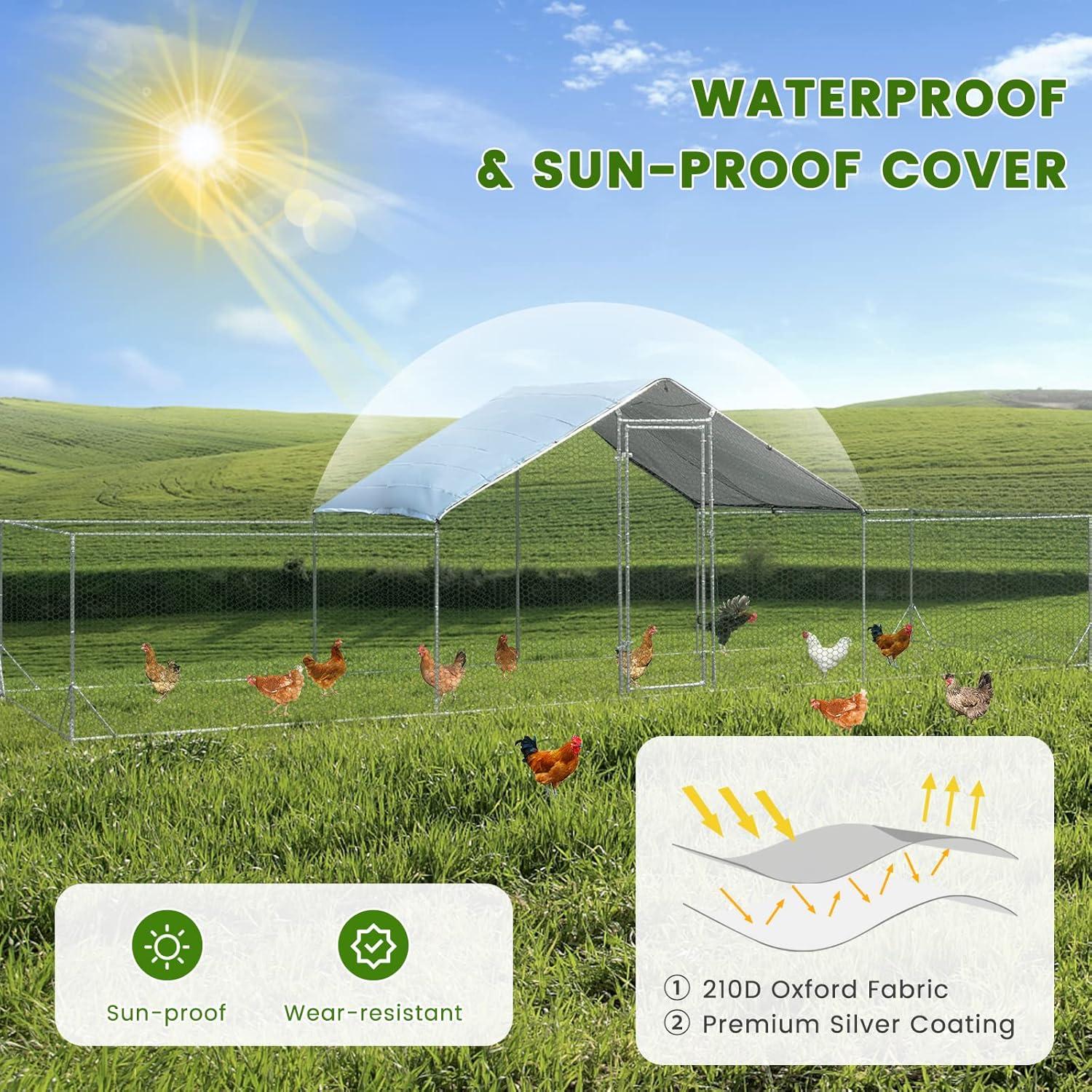 image:imageGiantex 23ft Large Metal Chicken Coop Walkin Chicken Run Poultry Cage Waterproof SunProof Cover Galvanized Steel Frame Hen Duck Rabbit House Outdoor Farm Yard 23 x 66 ft Half SpireHalf Spire