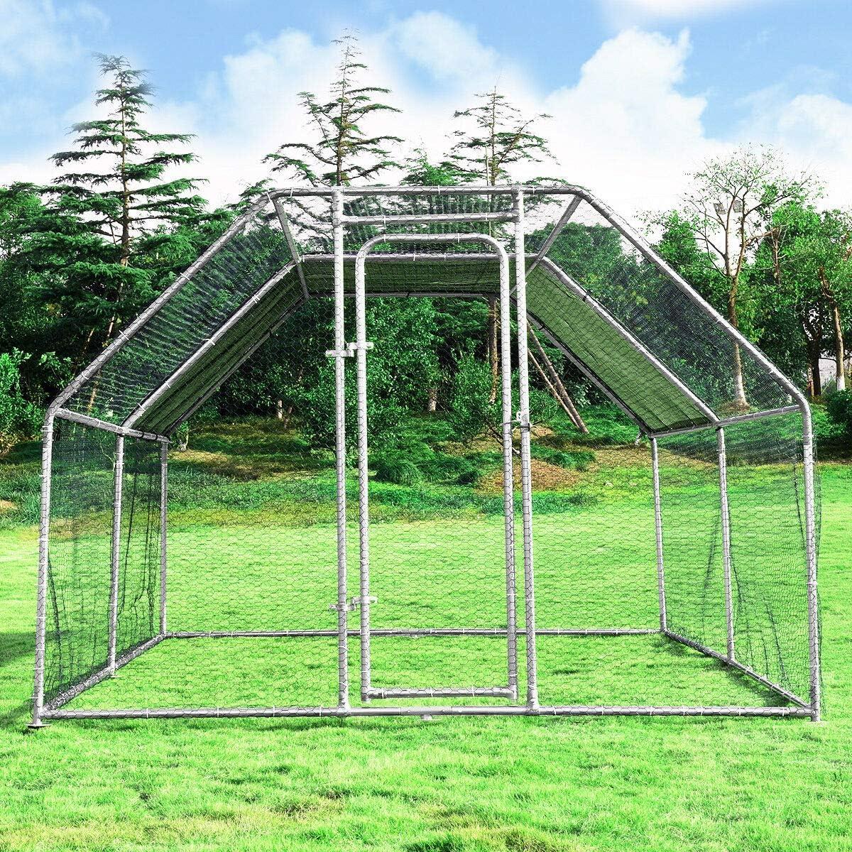 image:imageGiantex 23ft Large Metal Chicken Coop Walkin Chicken Run Poultry Cage Waterproof SunProof Cover Galvanized Steel Frame Hen Duck Rabbit House Outdoor Farm Yard 23 x 66 ft Half SpireFlat