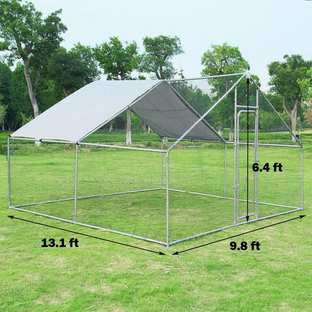 image:imageGiantex 23ft Large Metal Chicken Coop Walkin Chicken Run Poultry Cage Waterproof SunProof Cover Galvanized Steel Frame Hen Duck Rabbit House Outdoor Farm Yard 23 x 66 ft Half SpireSpire