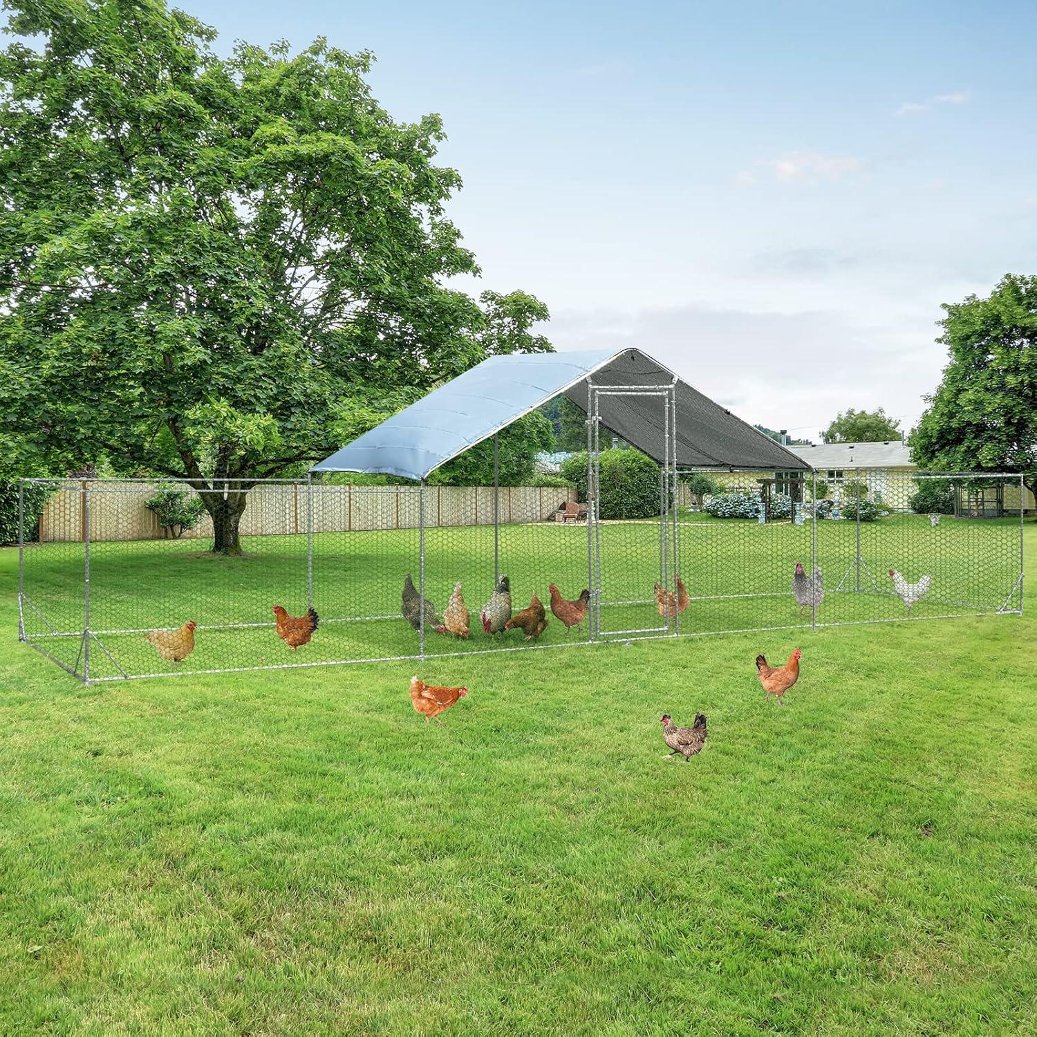 image:imageGiantex 23ft Large Metal Chicken Coop Walkin Chicken Run Poultry Cage Waterproof SunProof Cover Galvanized Steel Frame Hen Duck Rabbit House Outdoor Farm Yard 23 x 66 ft Half SpireHalf Spire