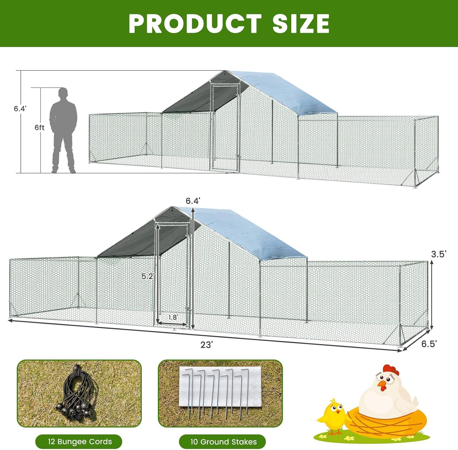 image:imageGiantex 23ft Large Metal Chicken Coop Walkin Chicken Run Poultry Cage Waterproof SunProof Cover Galvanized Steel Frame Hen Duck Rabbit House Outdoor Farm Yard 23 x 66 ft Half SpireHalf Spire