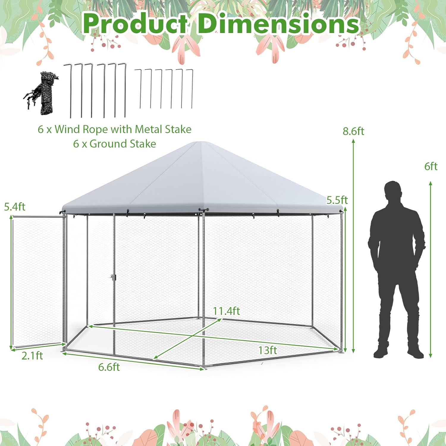 image:imageGiantex 23ft Large Metal Chicken Coop Walkin Chicken Run Poultry Cage Waterproof SunProof Cover Galvanized Steel Frame Hen Duck Rabbit House Outdoor Farm Yard 23 x 66 ft Half SpireSpire
