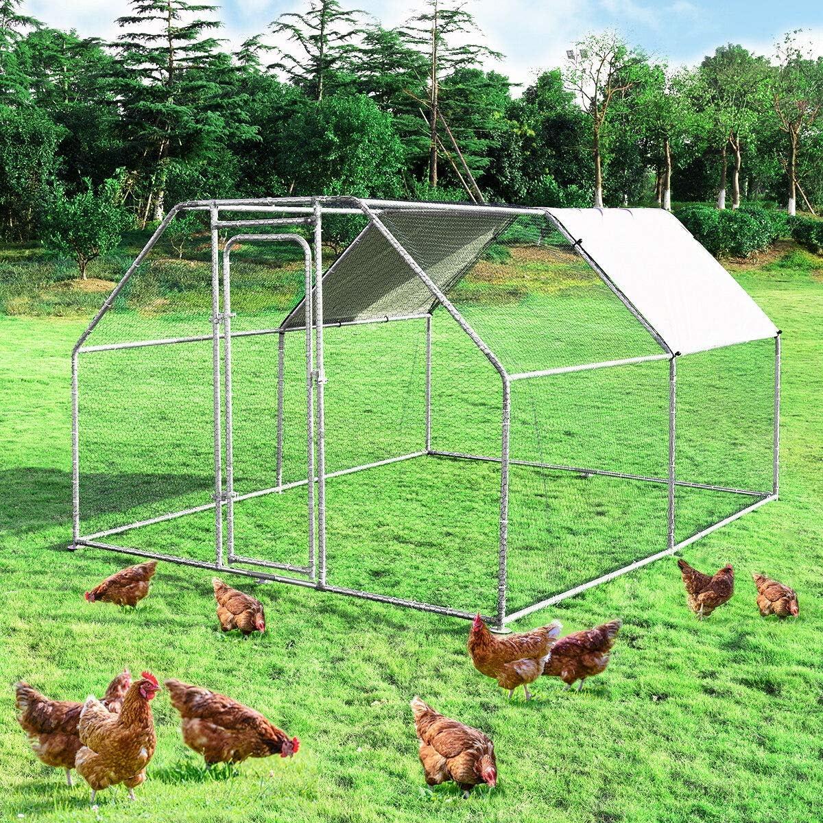 image:imageGiantex 23ft Large Metal Chicken Coop Walkin Chicken Run Poultry Cage Waterproof SunProof Cover Galvanized Steel Frame Hen Duck Rabbit House Outdoor Farm Yard 23 x 66 ft Half SpireFlat